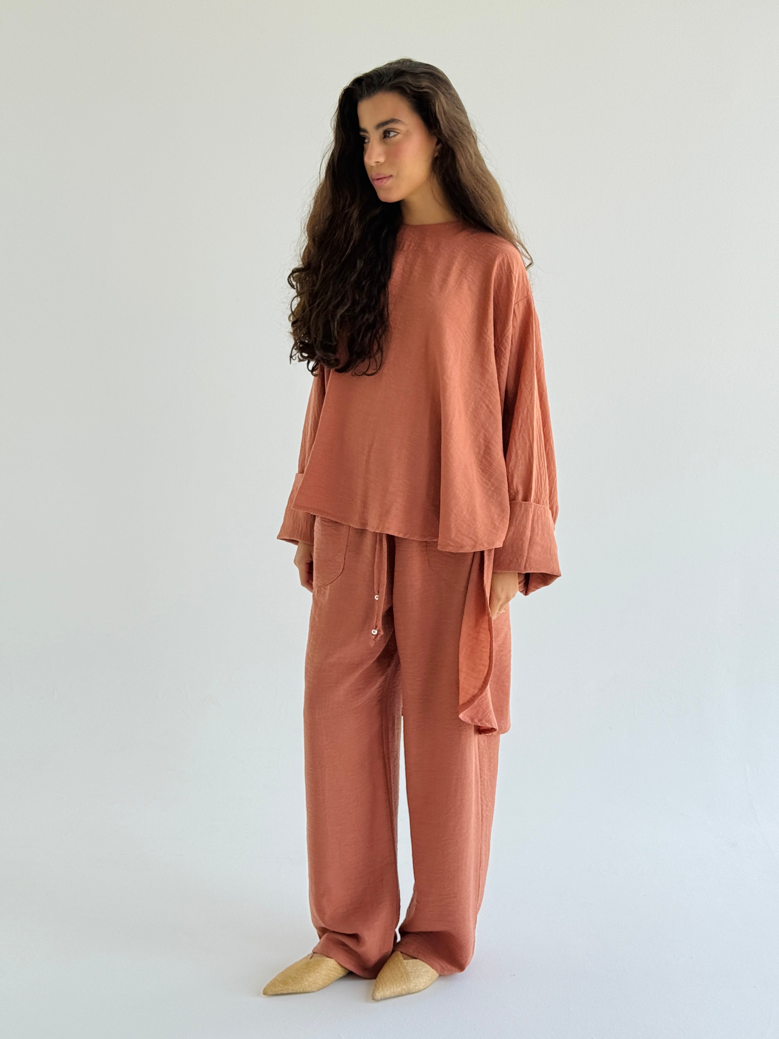 Coral High Low Linen Set