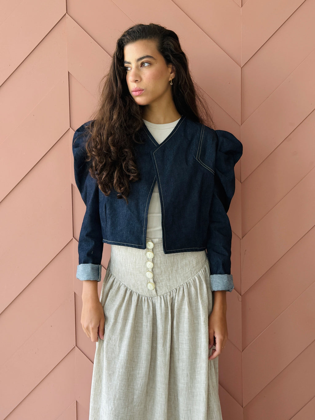 Puffed Sleeves  Denim Jacket