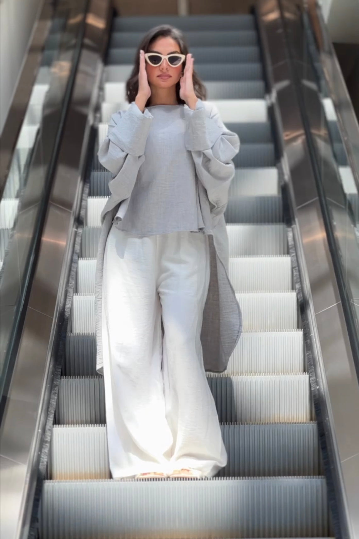 Grey  High Low Linen Top