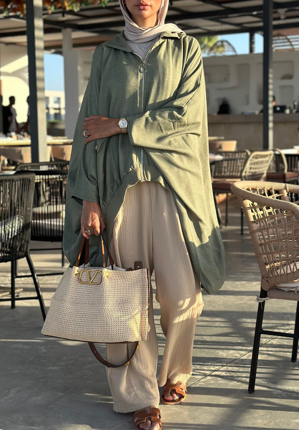 Olive Linen Ribbed Top