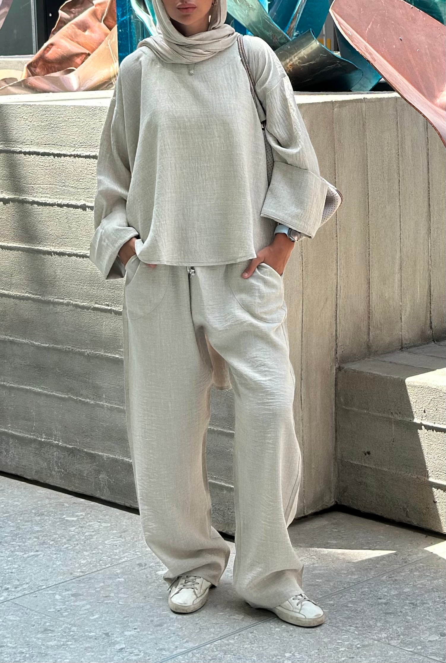 Greige High Low Linen Set