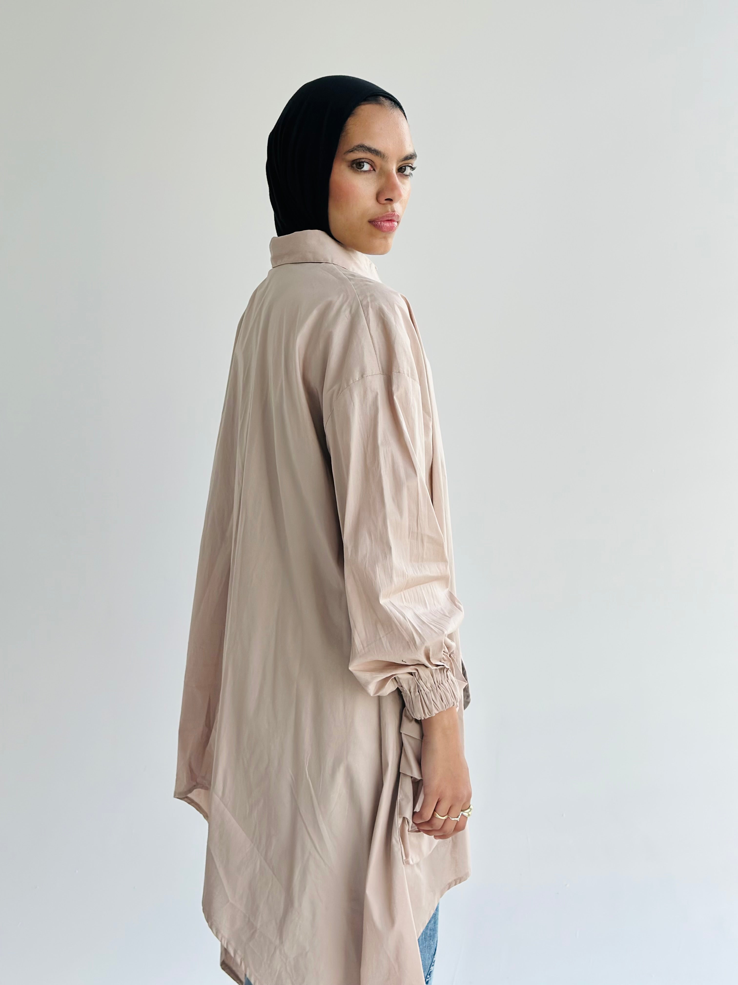 Beige Big Pockets Poplin Shirt