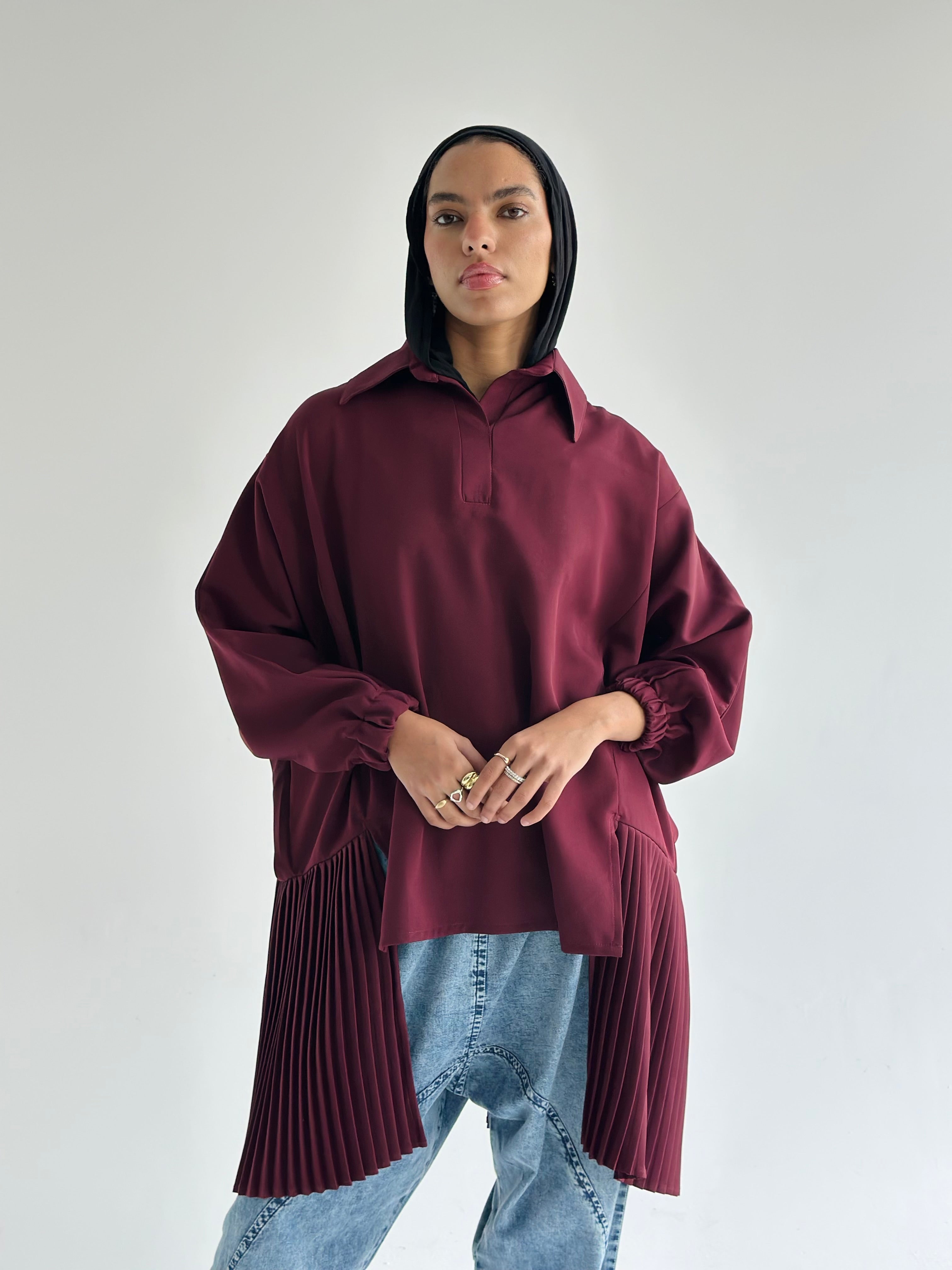 Burgundy   Pleated Top