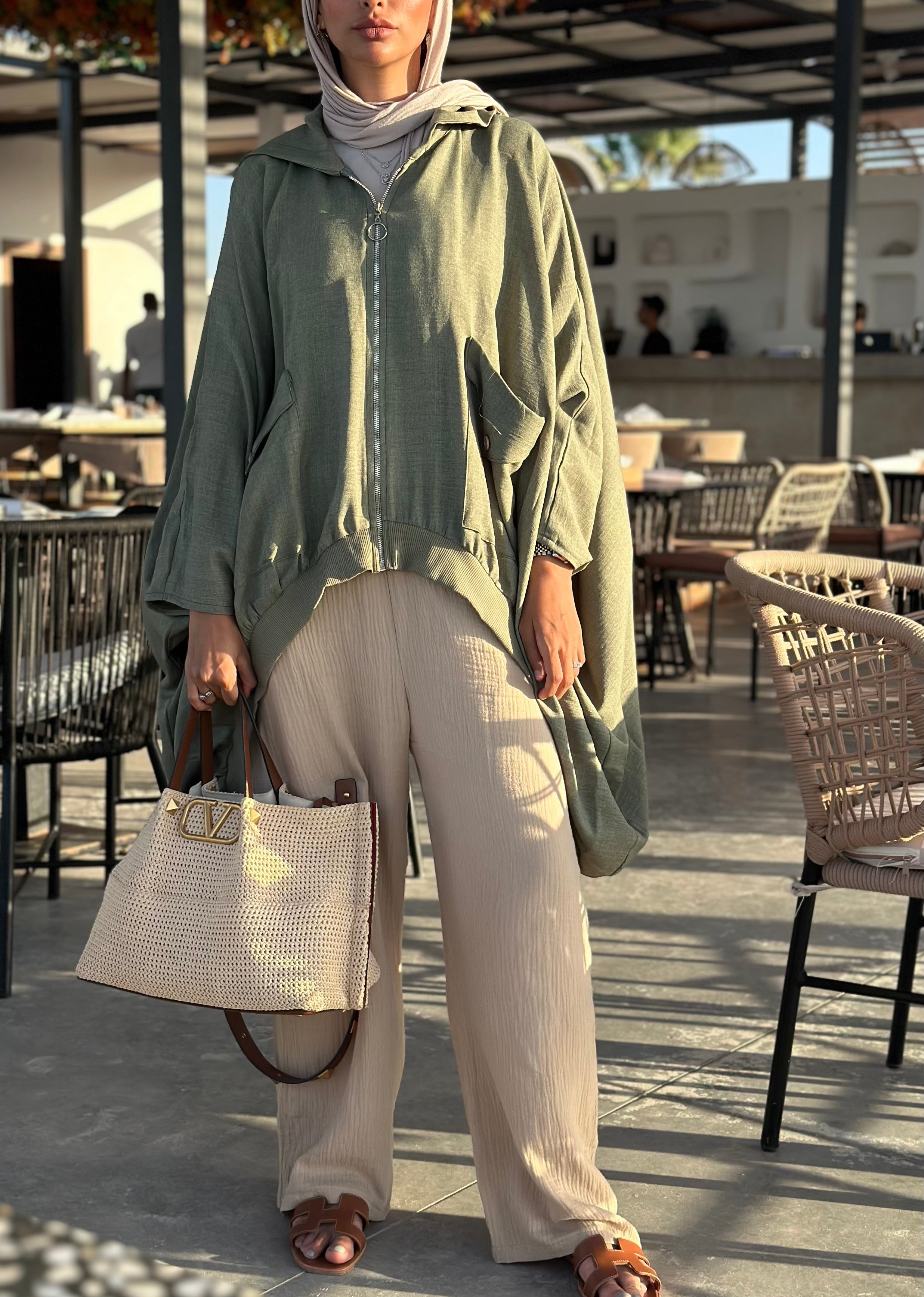 Olive Linen Ribbed Top