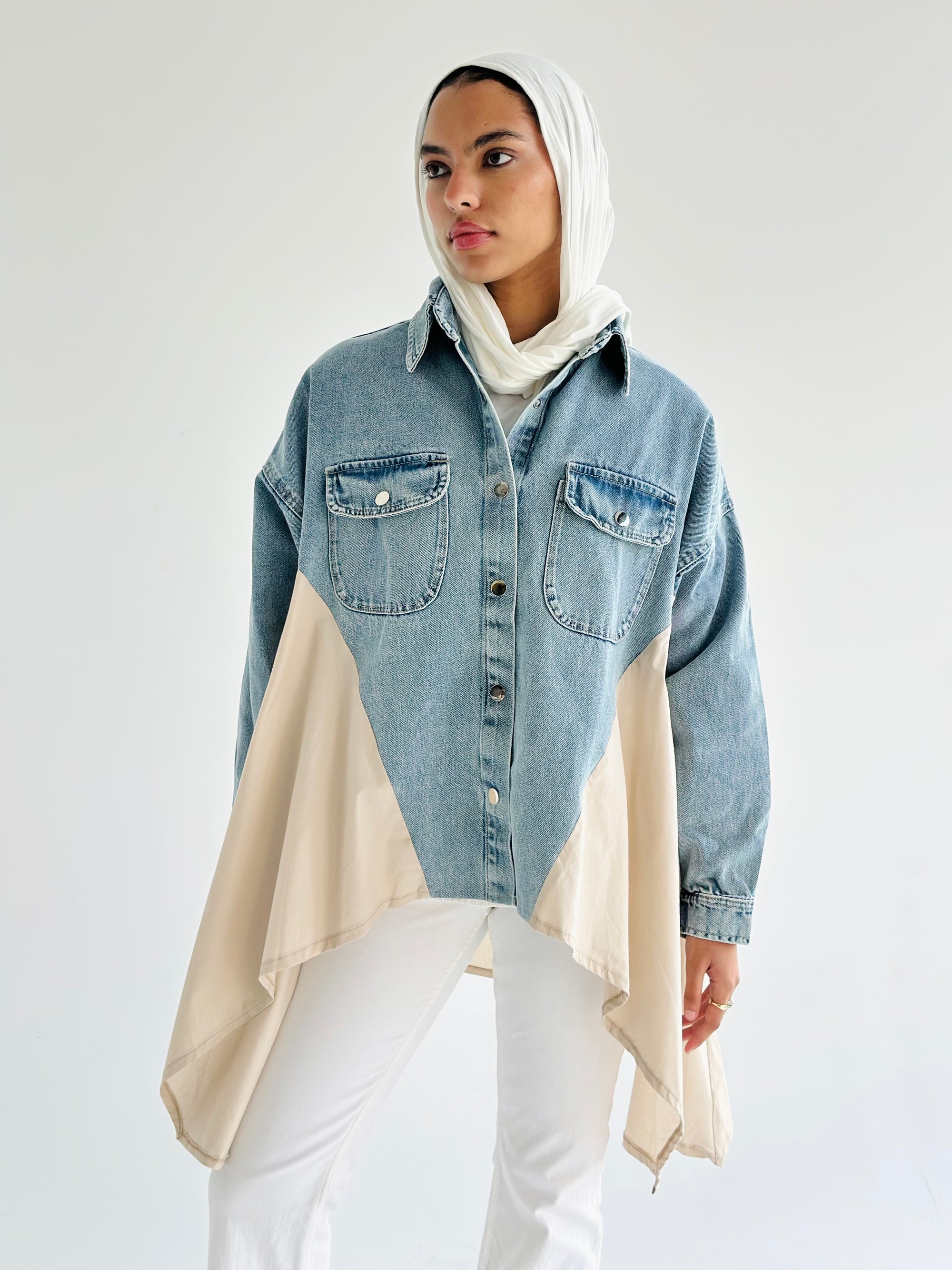 Denim X Beige Poplin Wing Jacket