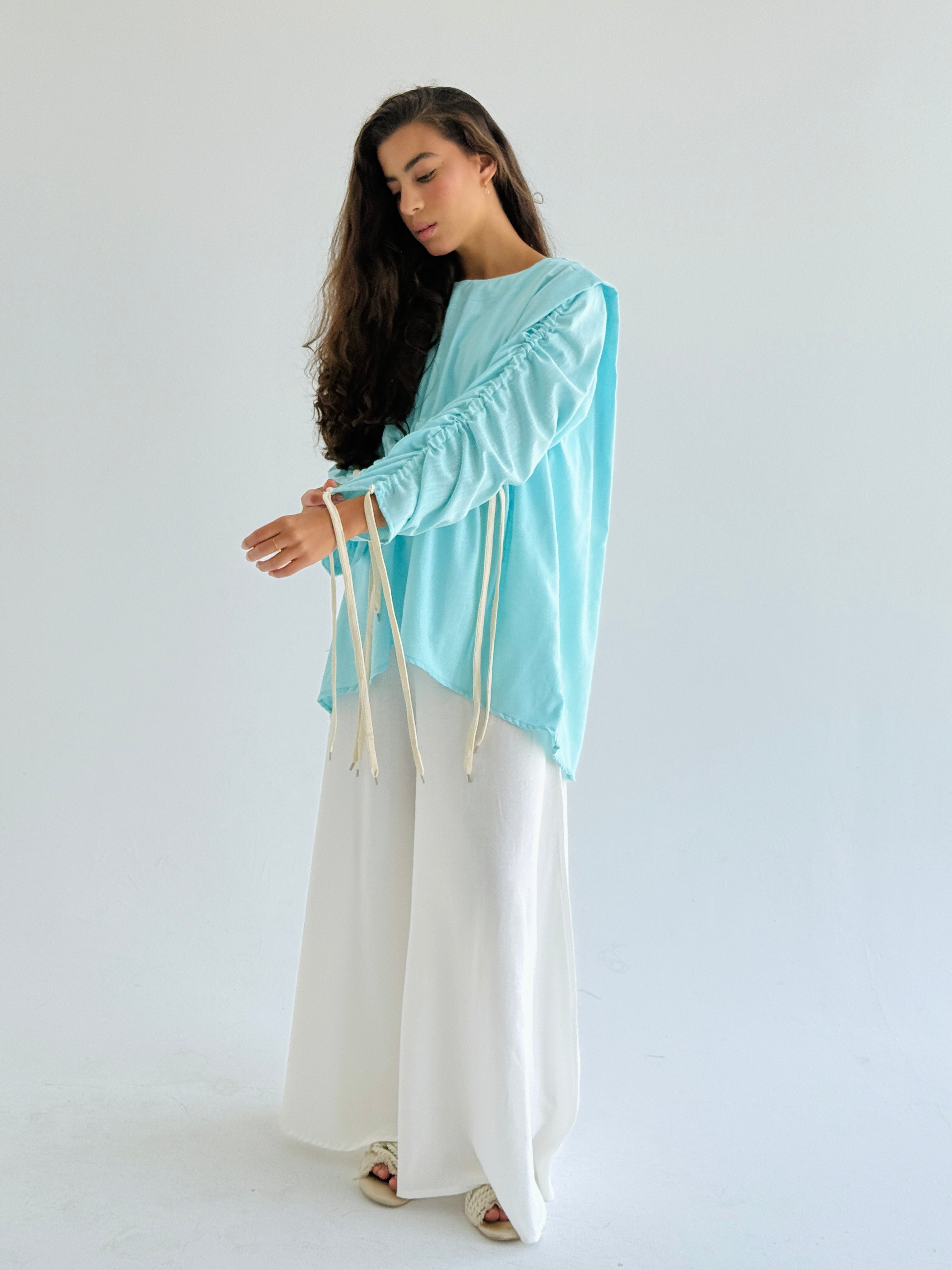 Pastel Blue  Double Drawstring Top