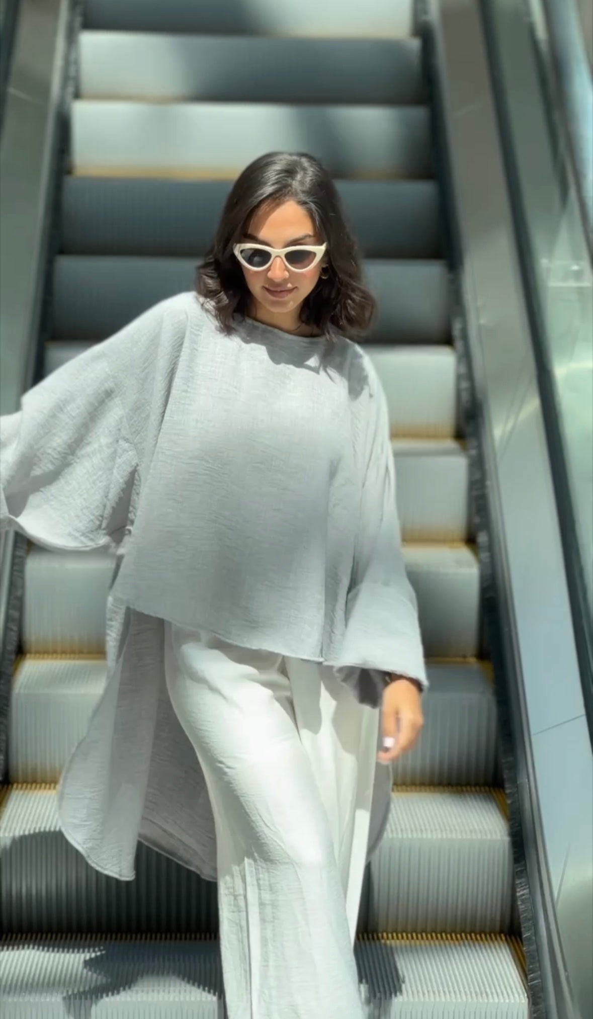 Grey  High Low Linen Top