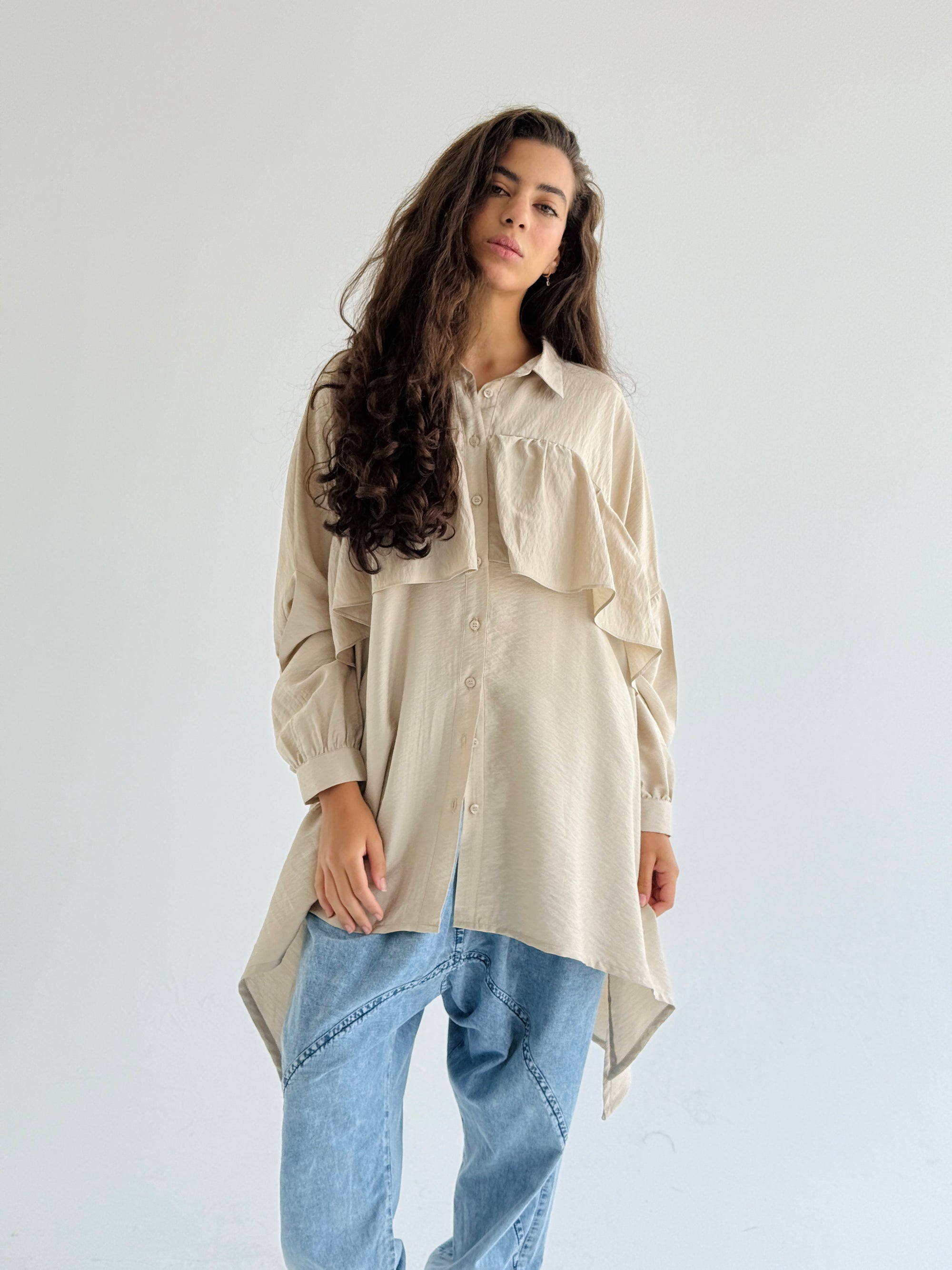 Beige Ruffled Shirt