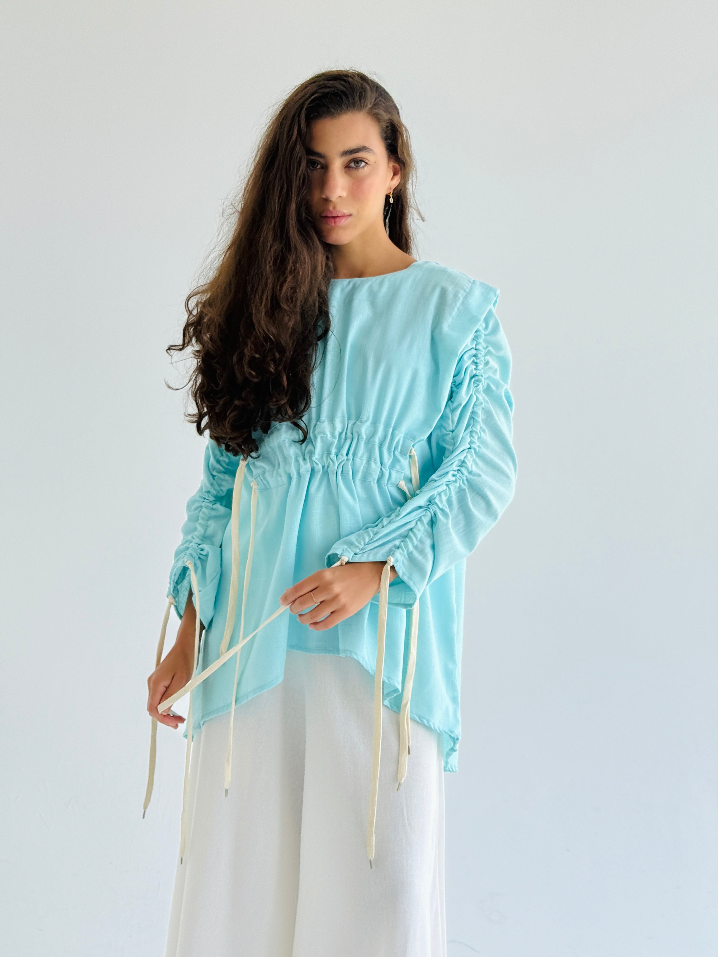 Pastel Blue  Double Drawstring Top