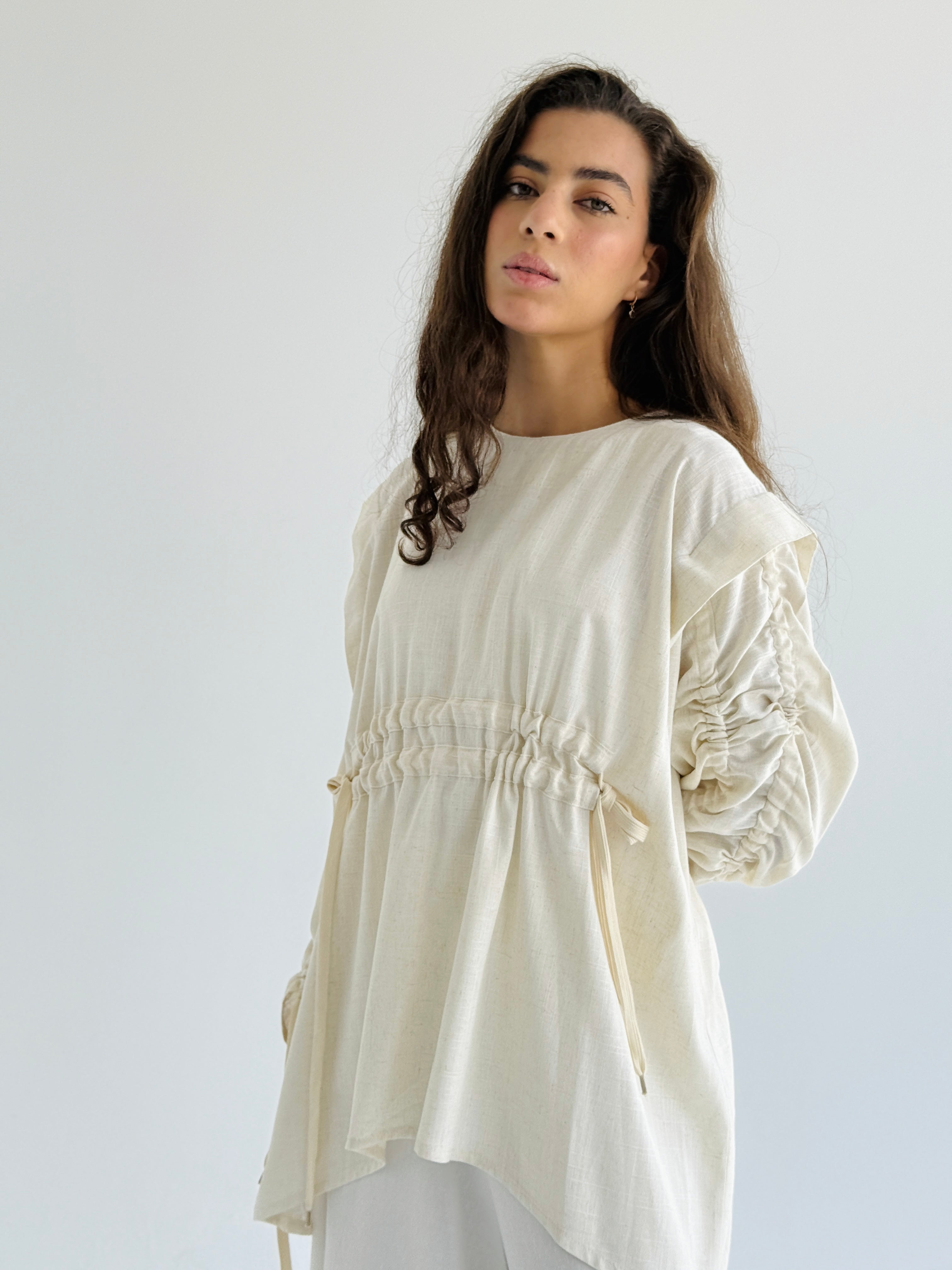 Beige Double Drawstring Top