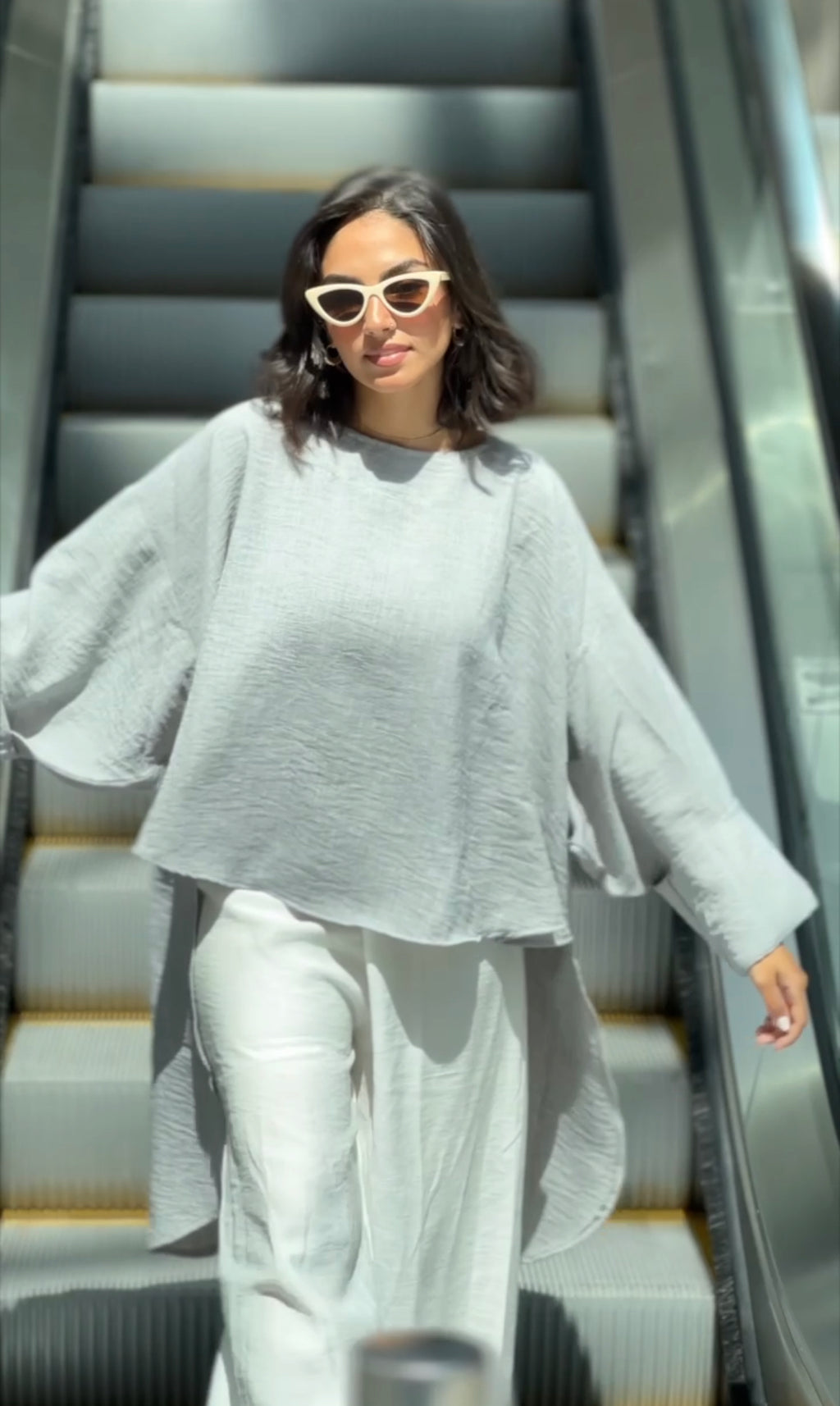 Grey  High Low Linen Top