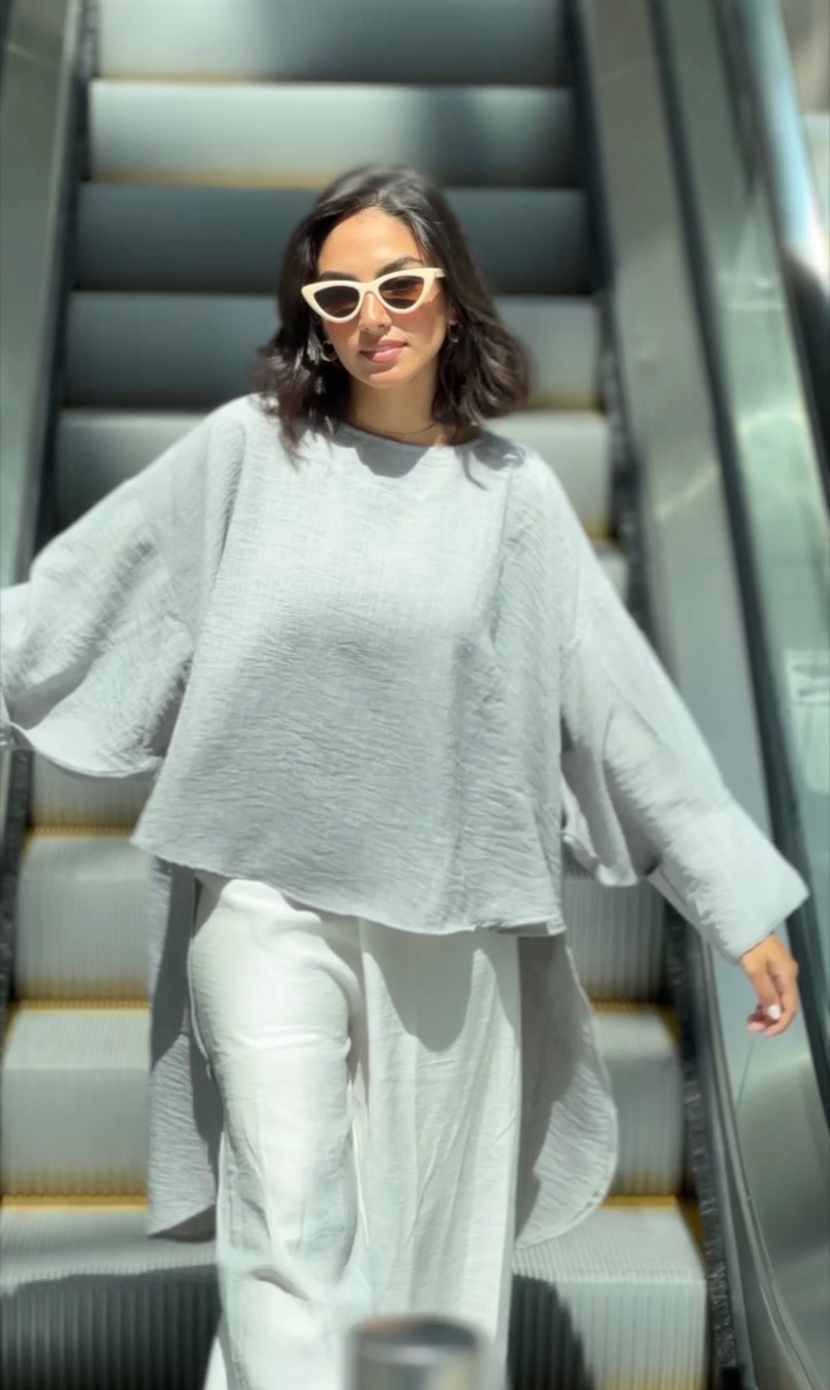 Grey  High Low Linen Top