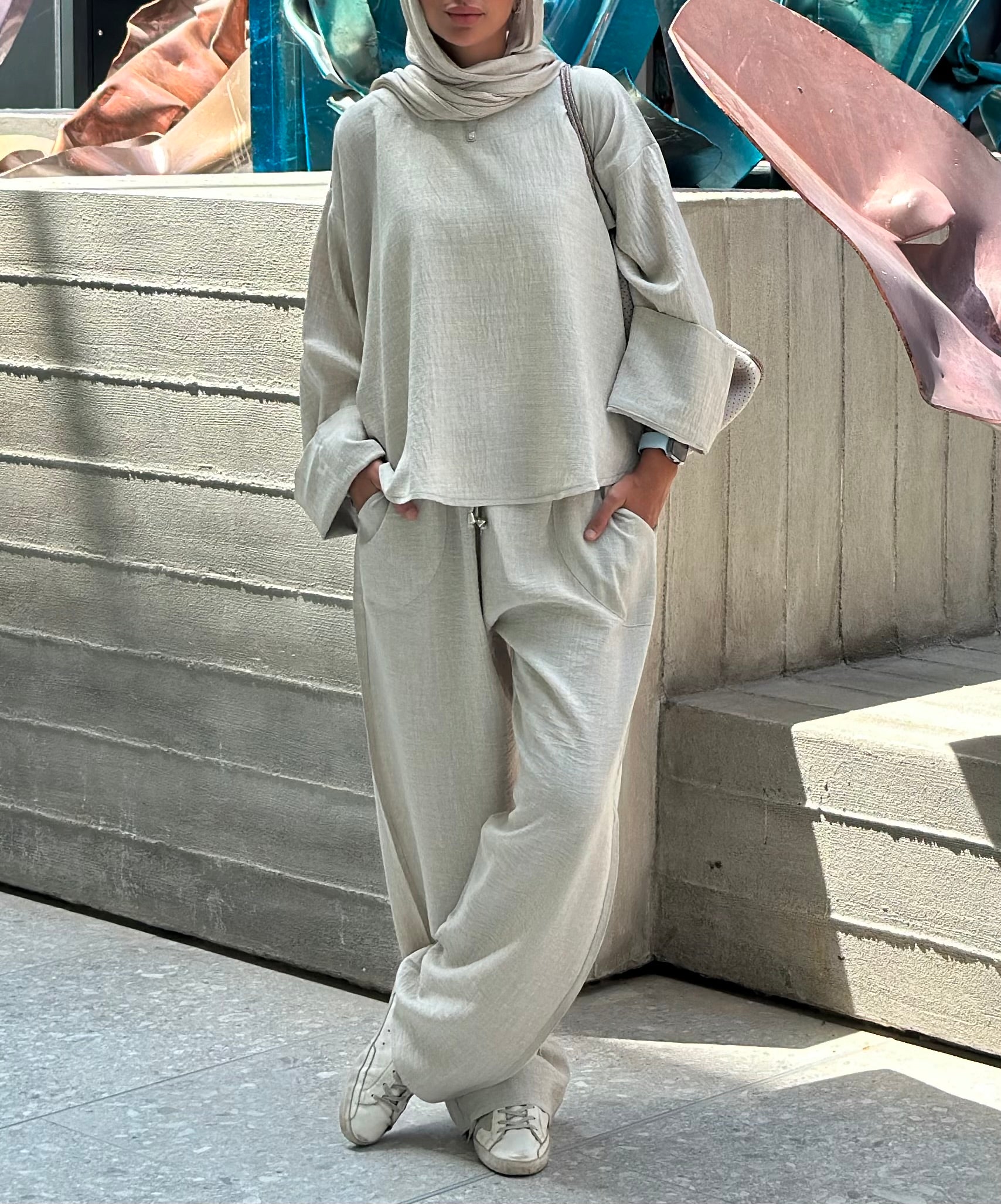 Greige High Low Linen Set