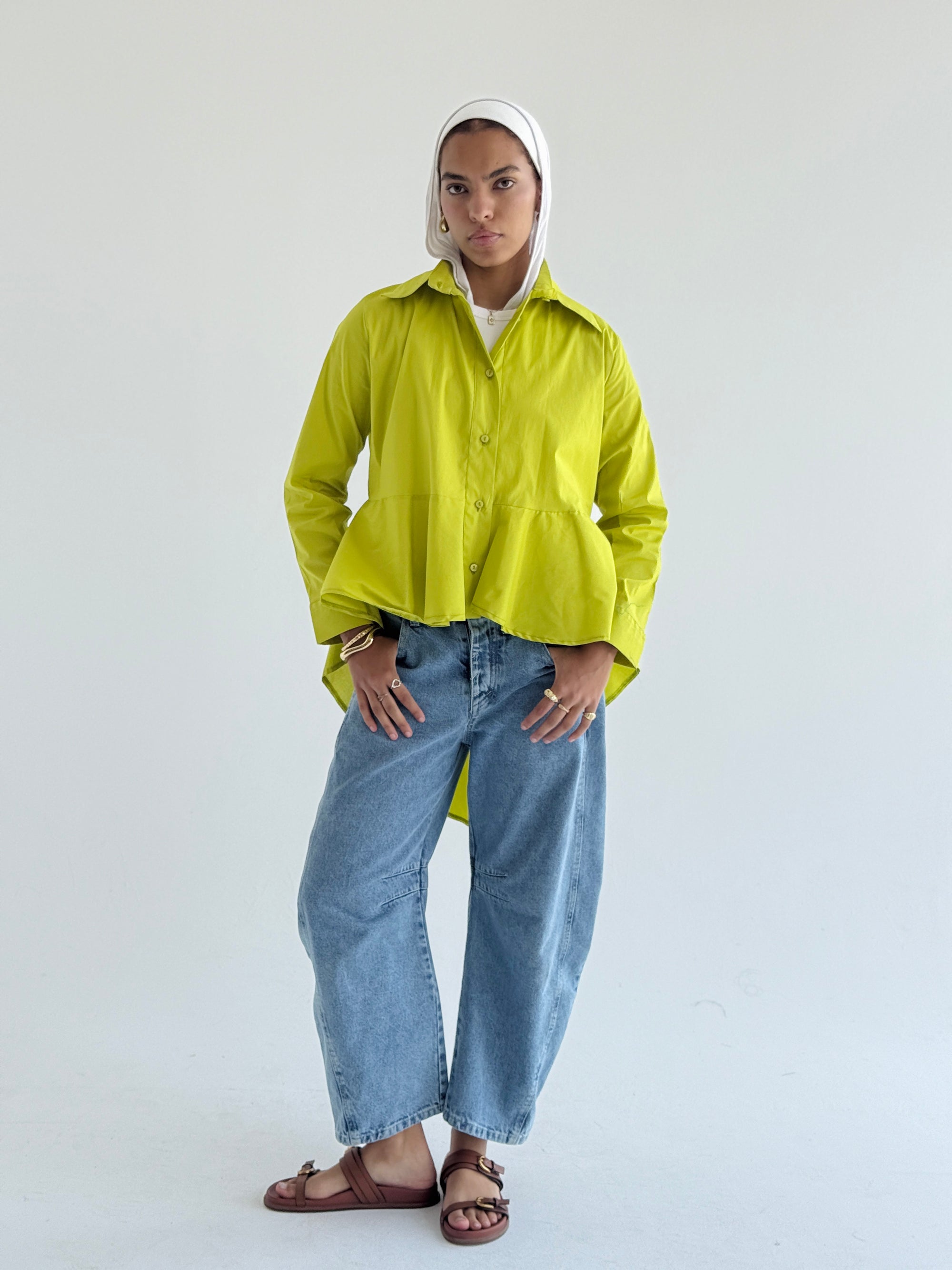 Lime Round Ruffled Poplin Shirt