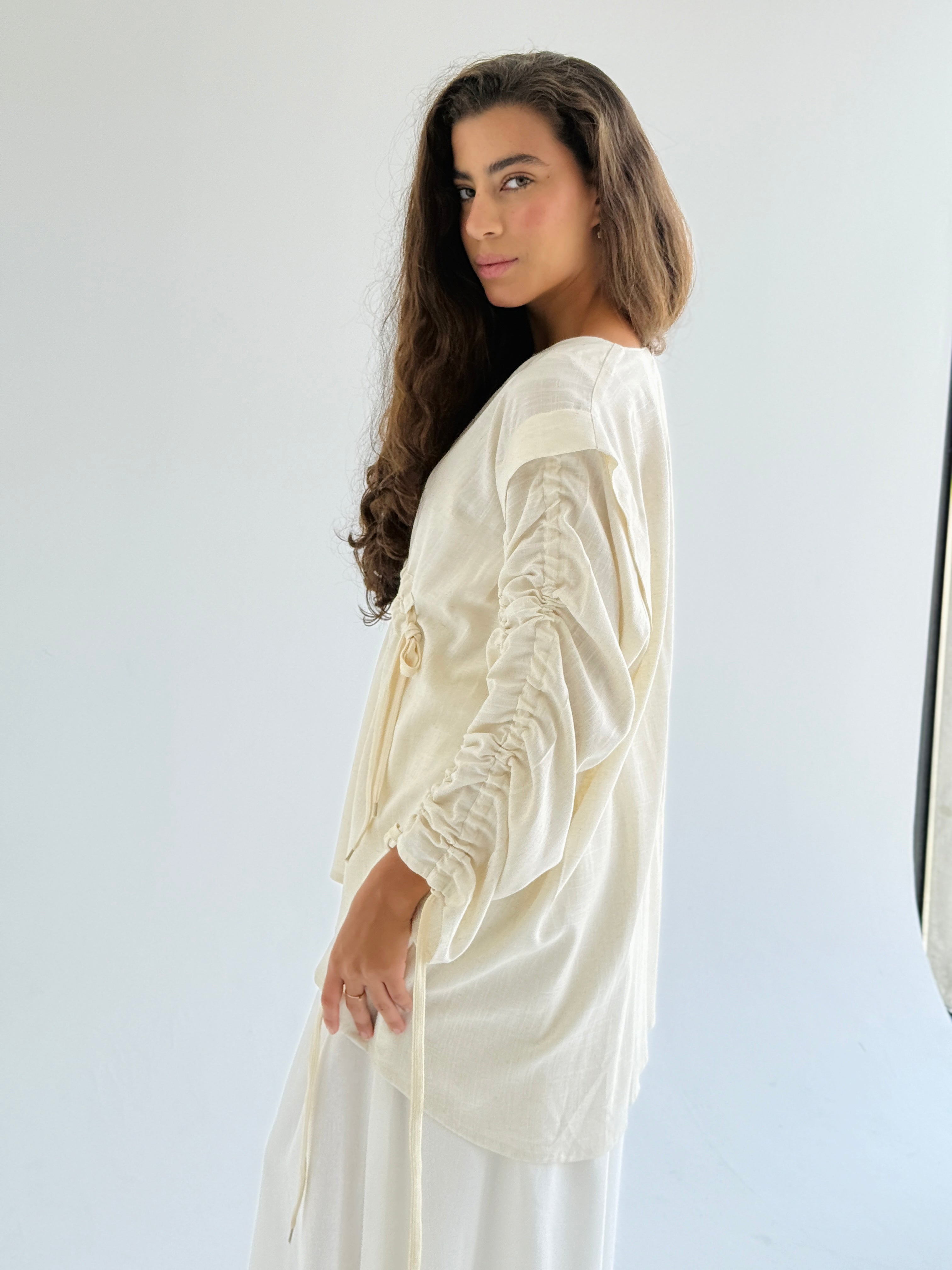 Beige Double Drawstring Top