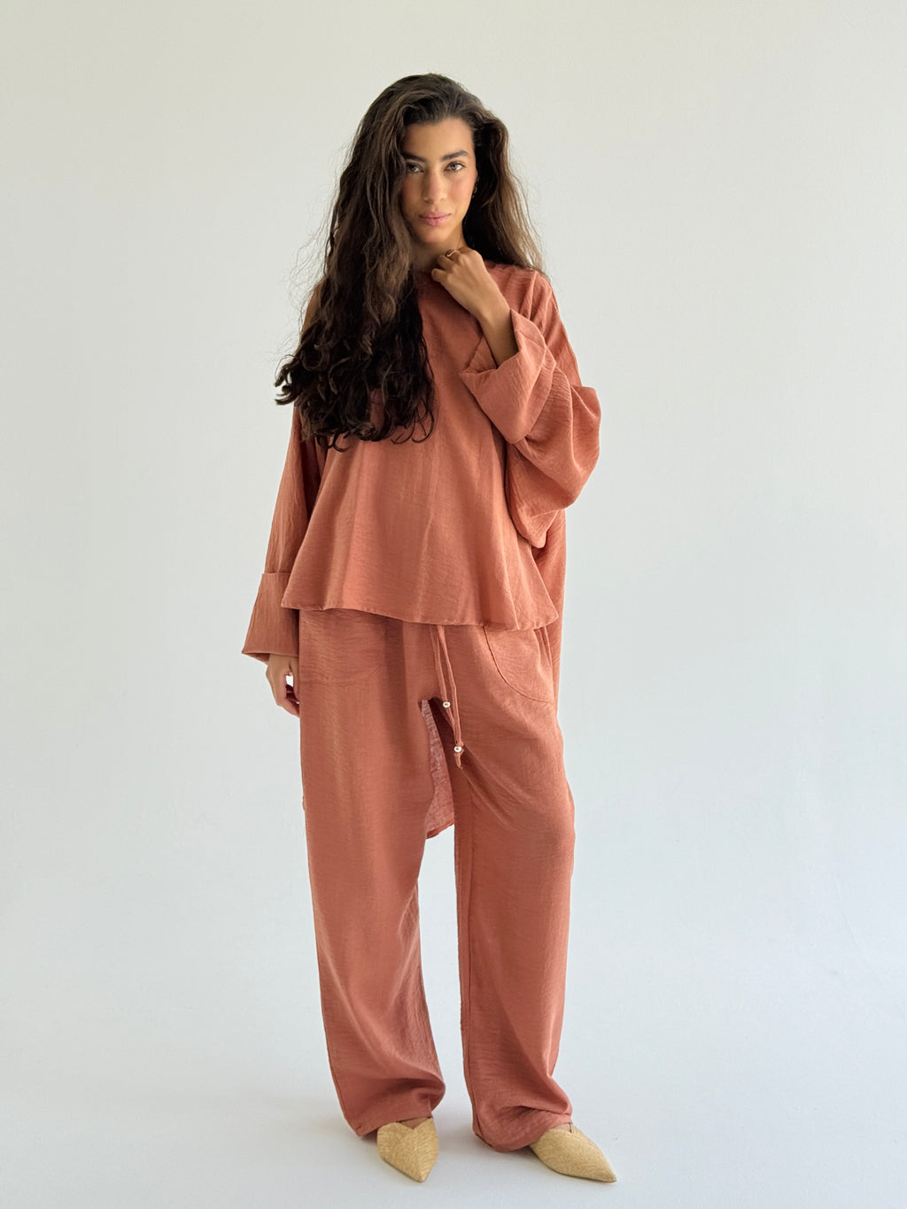 Coral High Low Linen Set