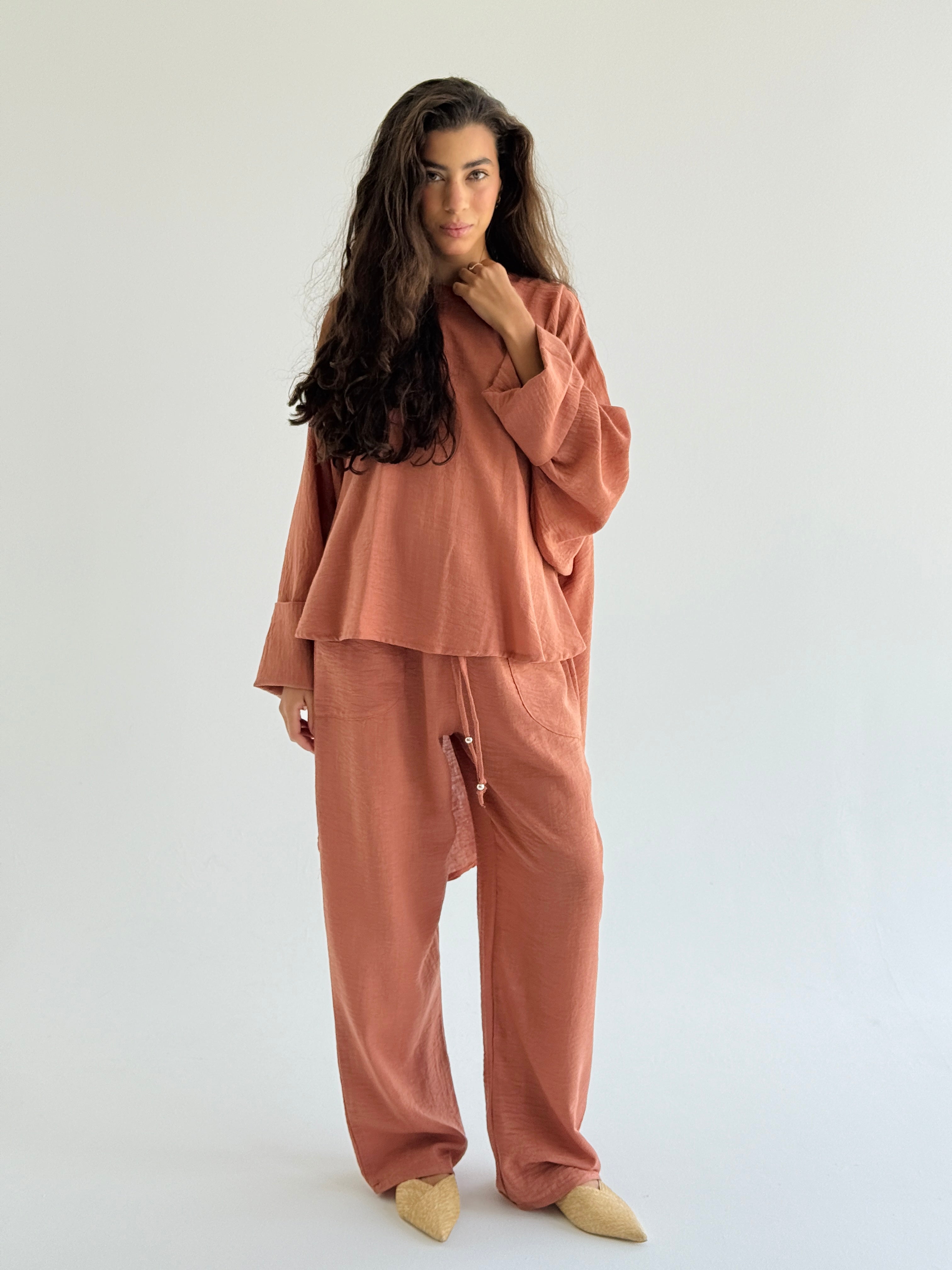 Coral High Low Linen Set