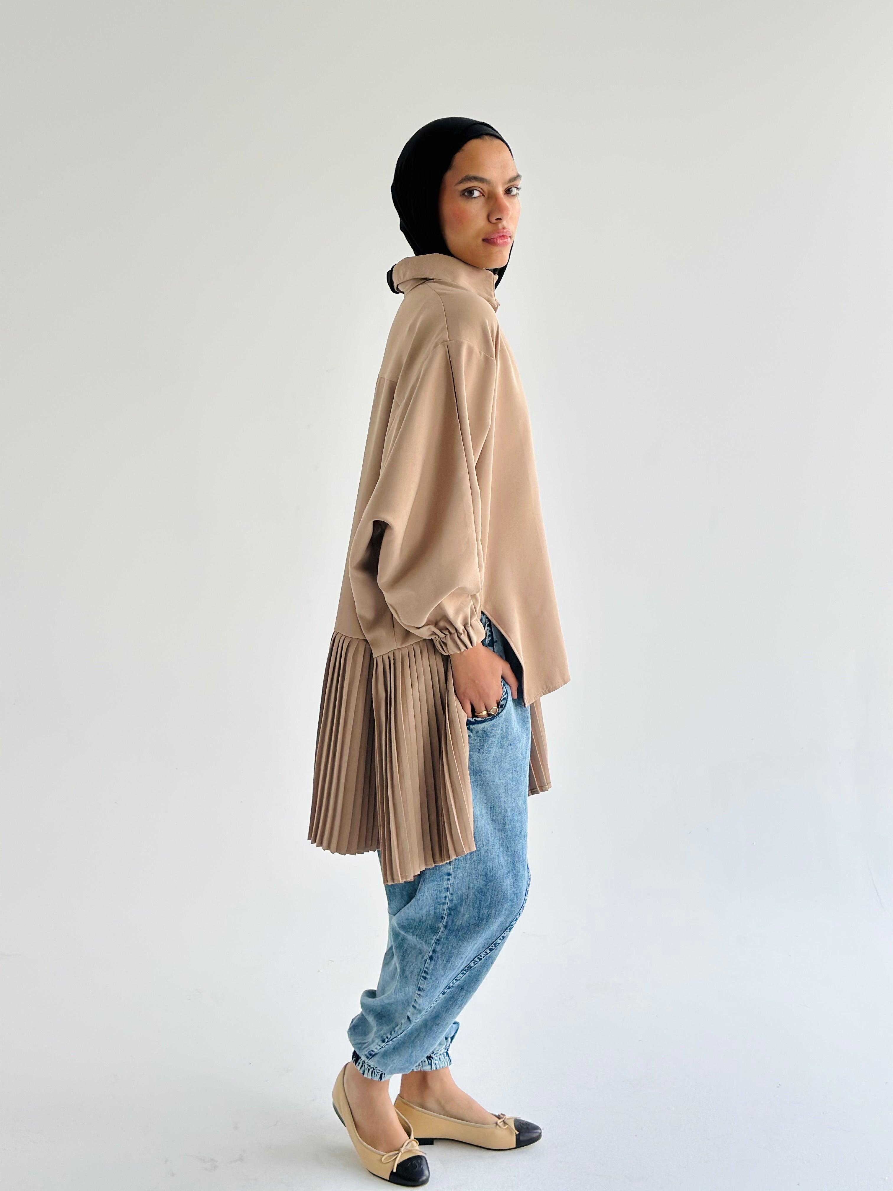 beige Pleated Top