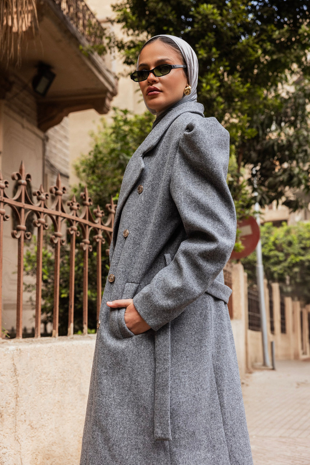 Dark grey Buttoned Coat