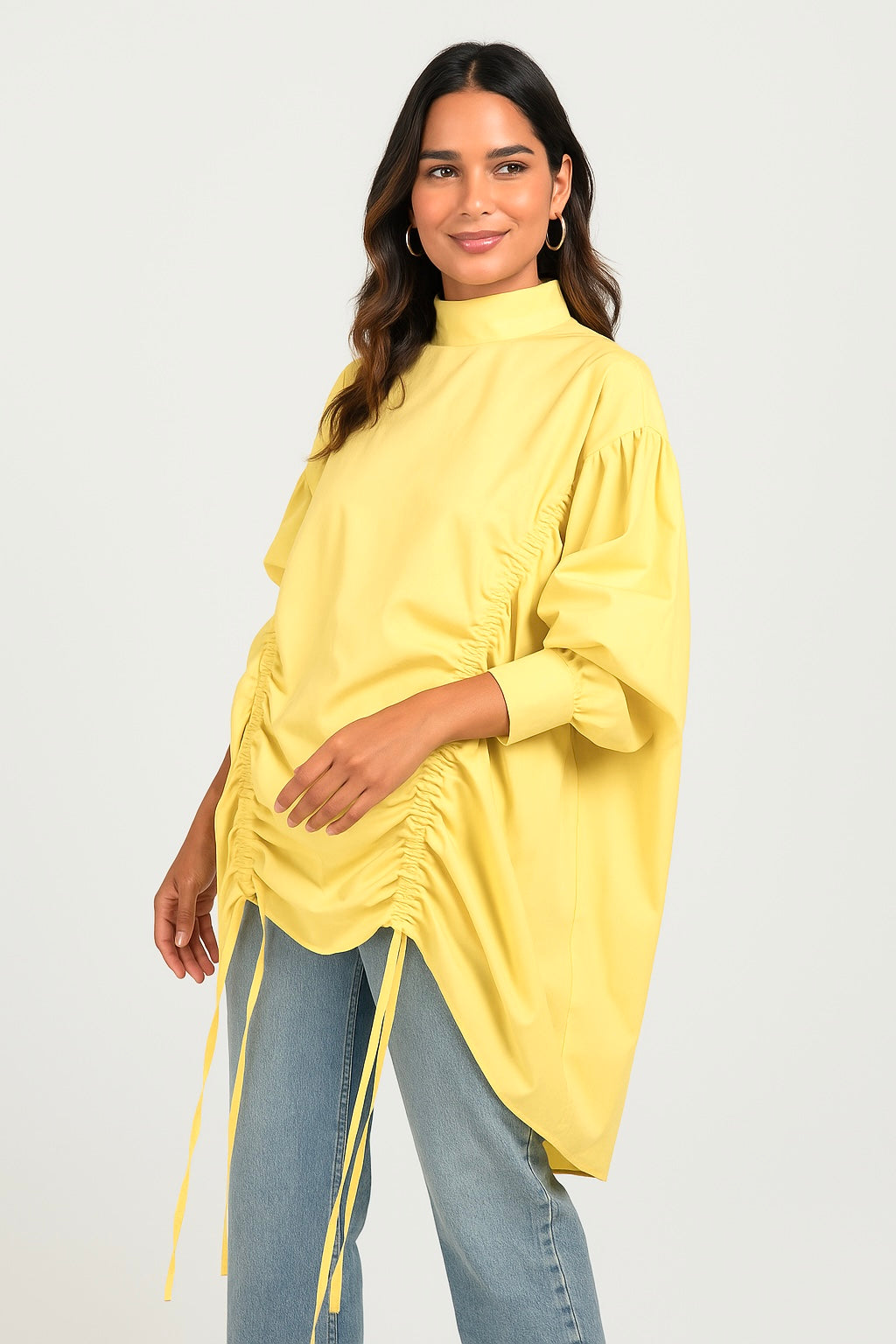 Butter Yellow Drawstring Poplin Shirt