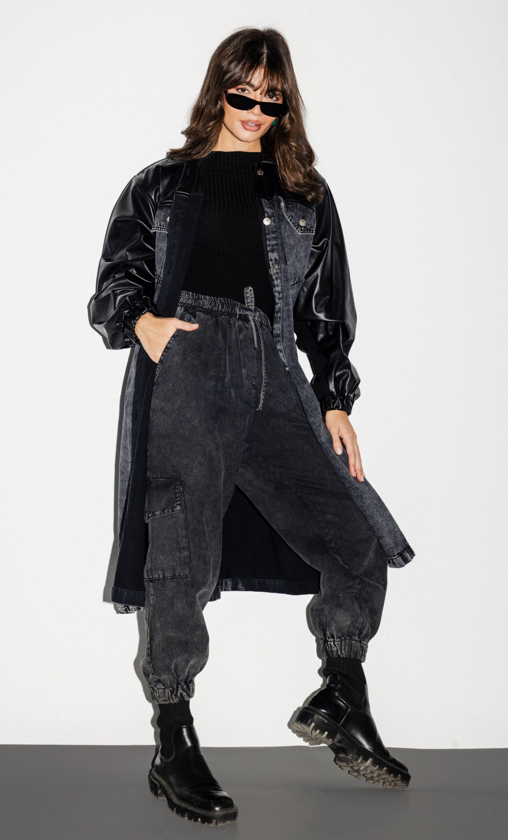 Leather x Denim Coat