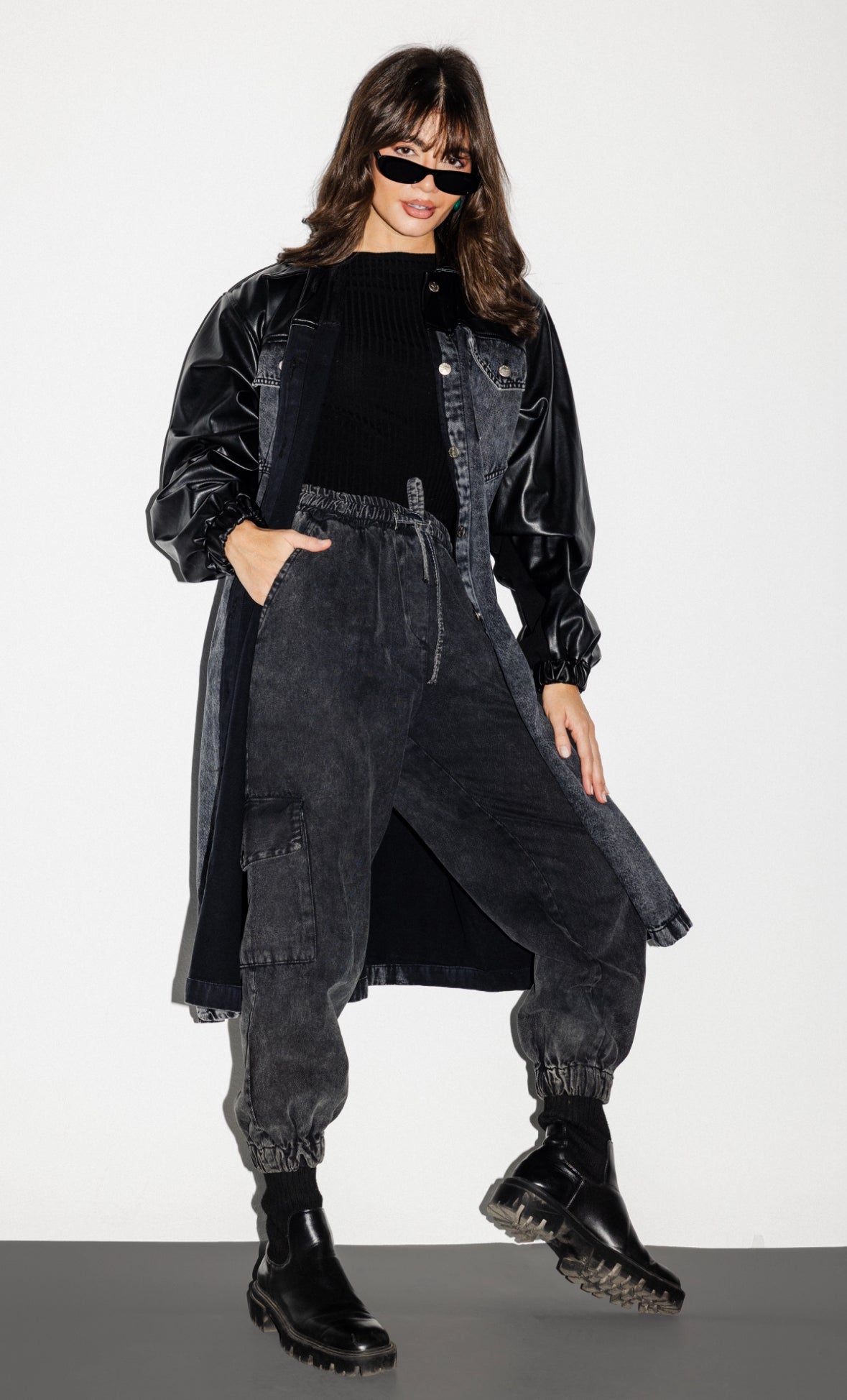 Leather x Denim Coat