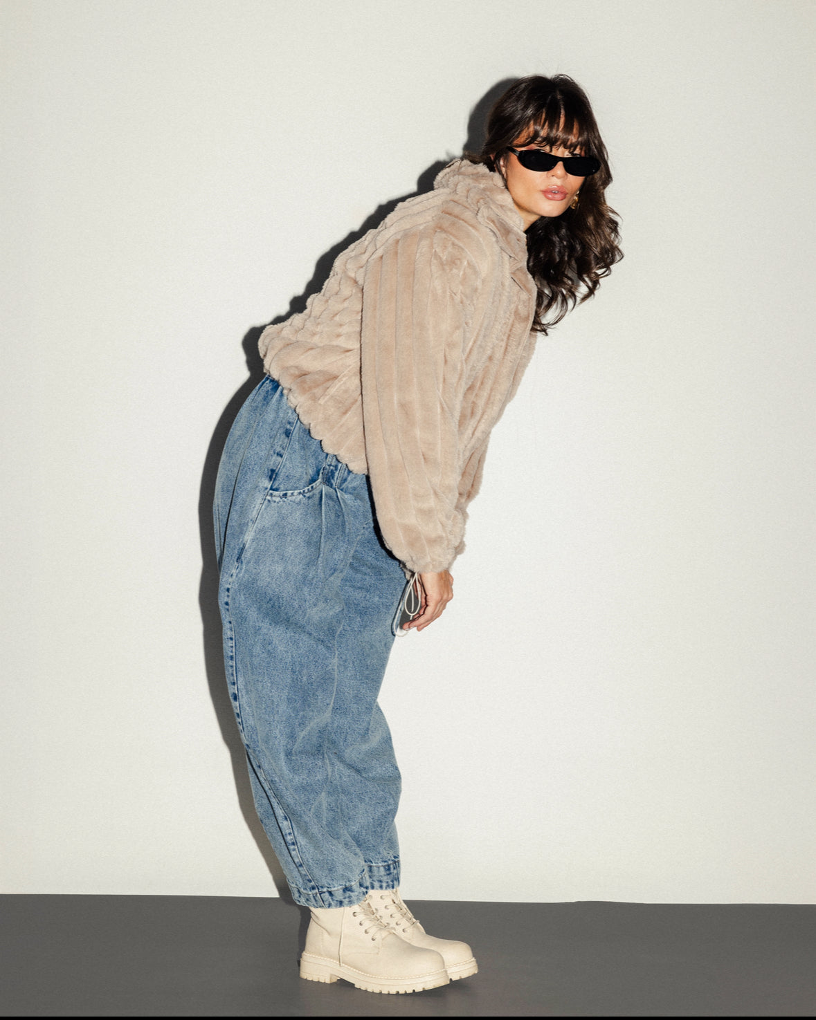 Beige Lined Fur Bomber