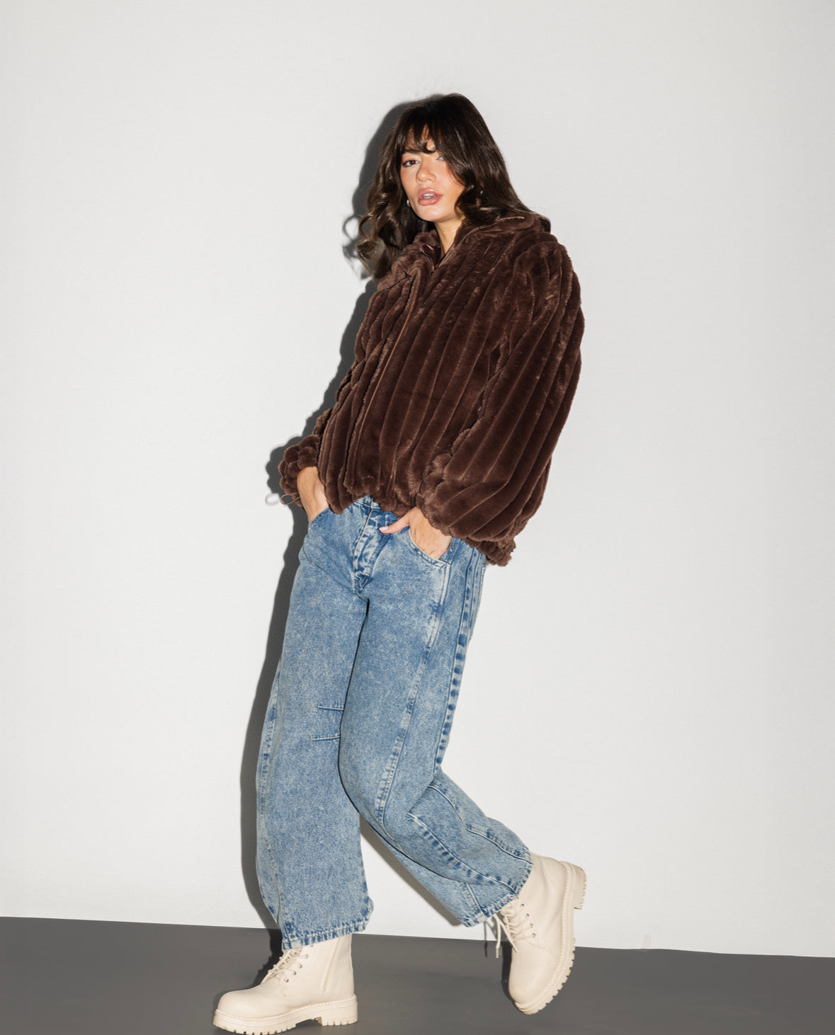 Brown Lined Fur Bomber