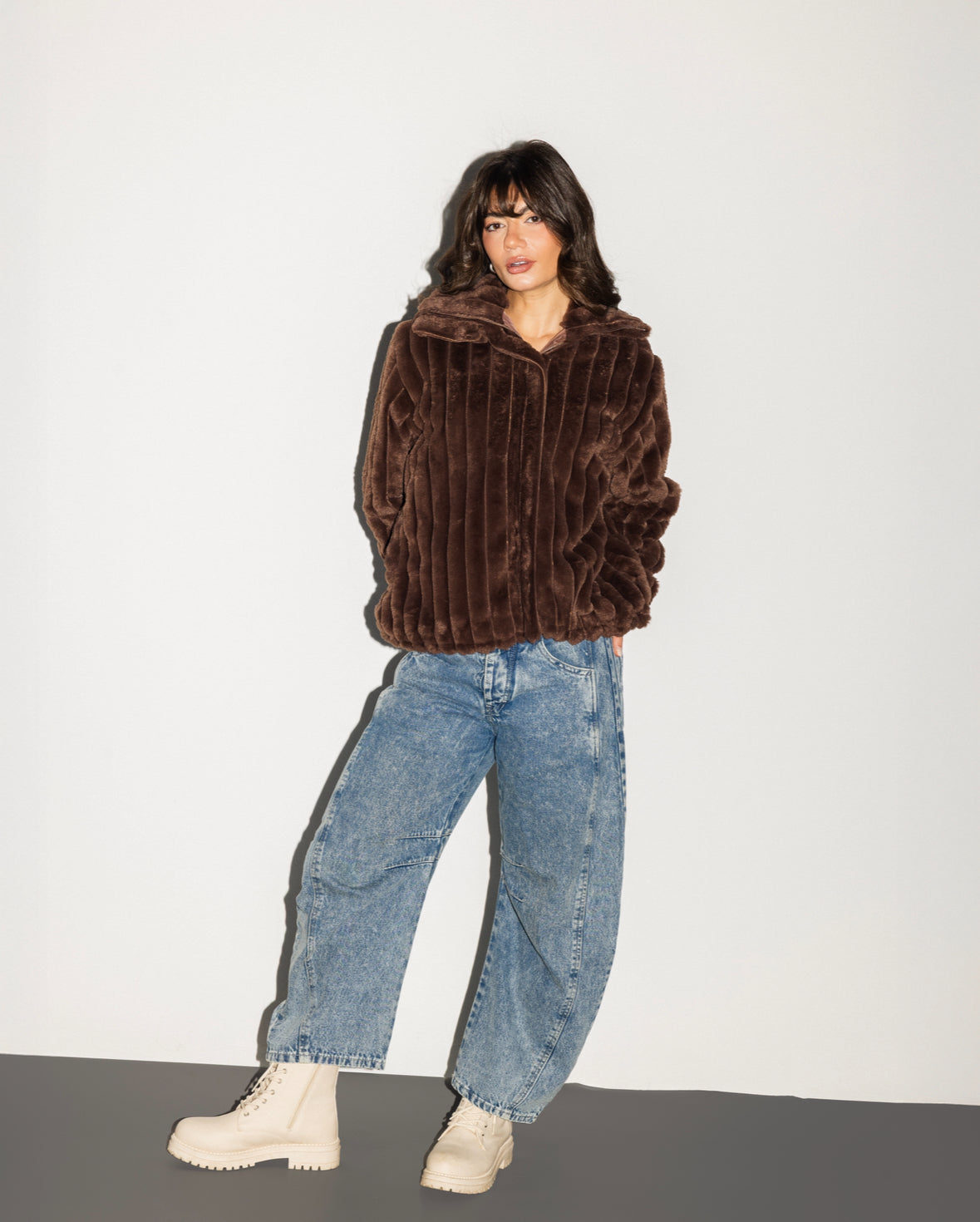 Brown Lined Fur Bomber