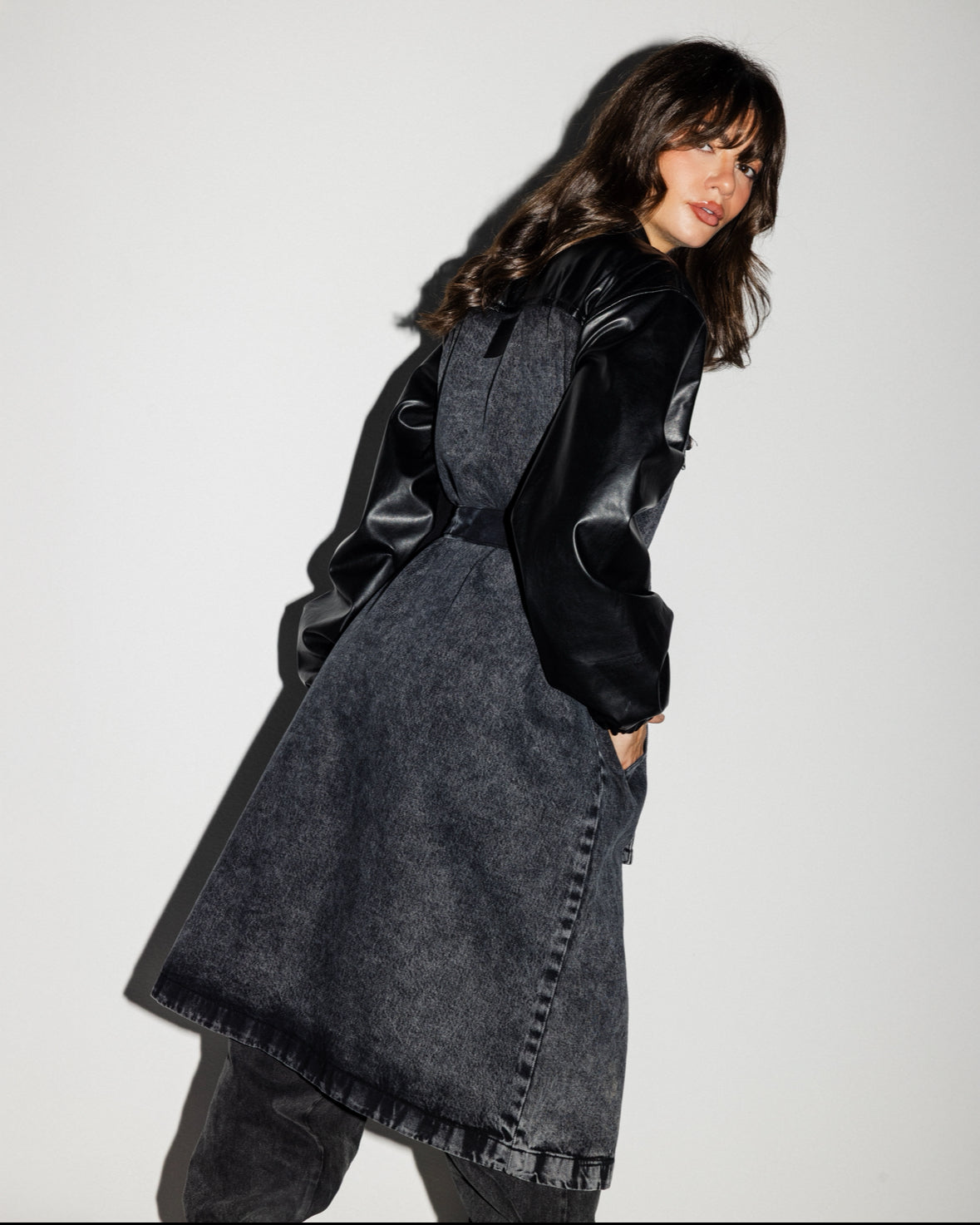 Leather x Denim Coat