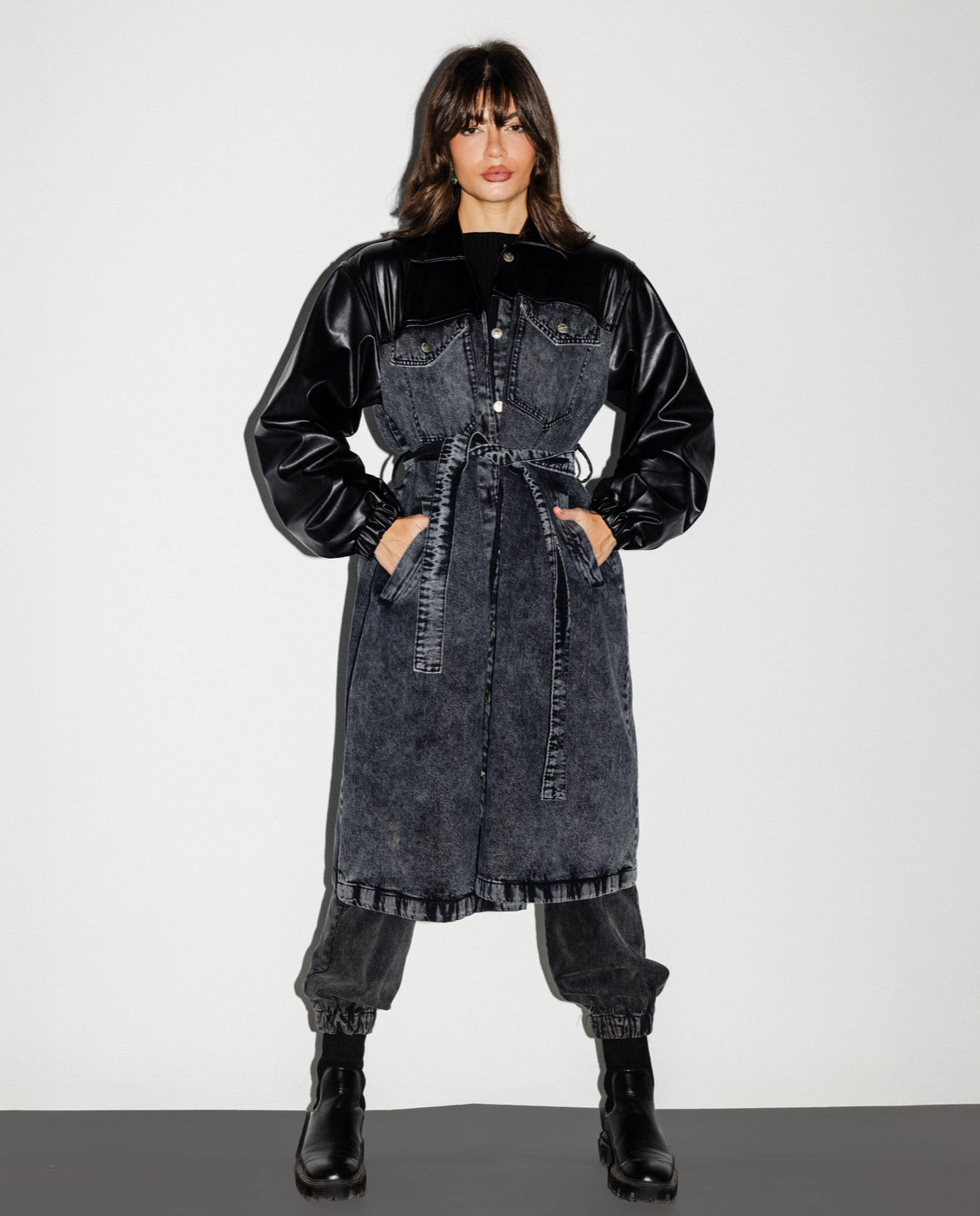 Leather x Denim Coat