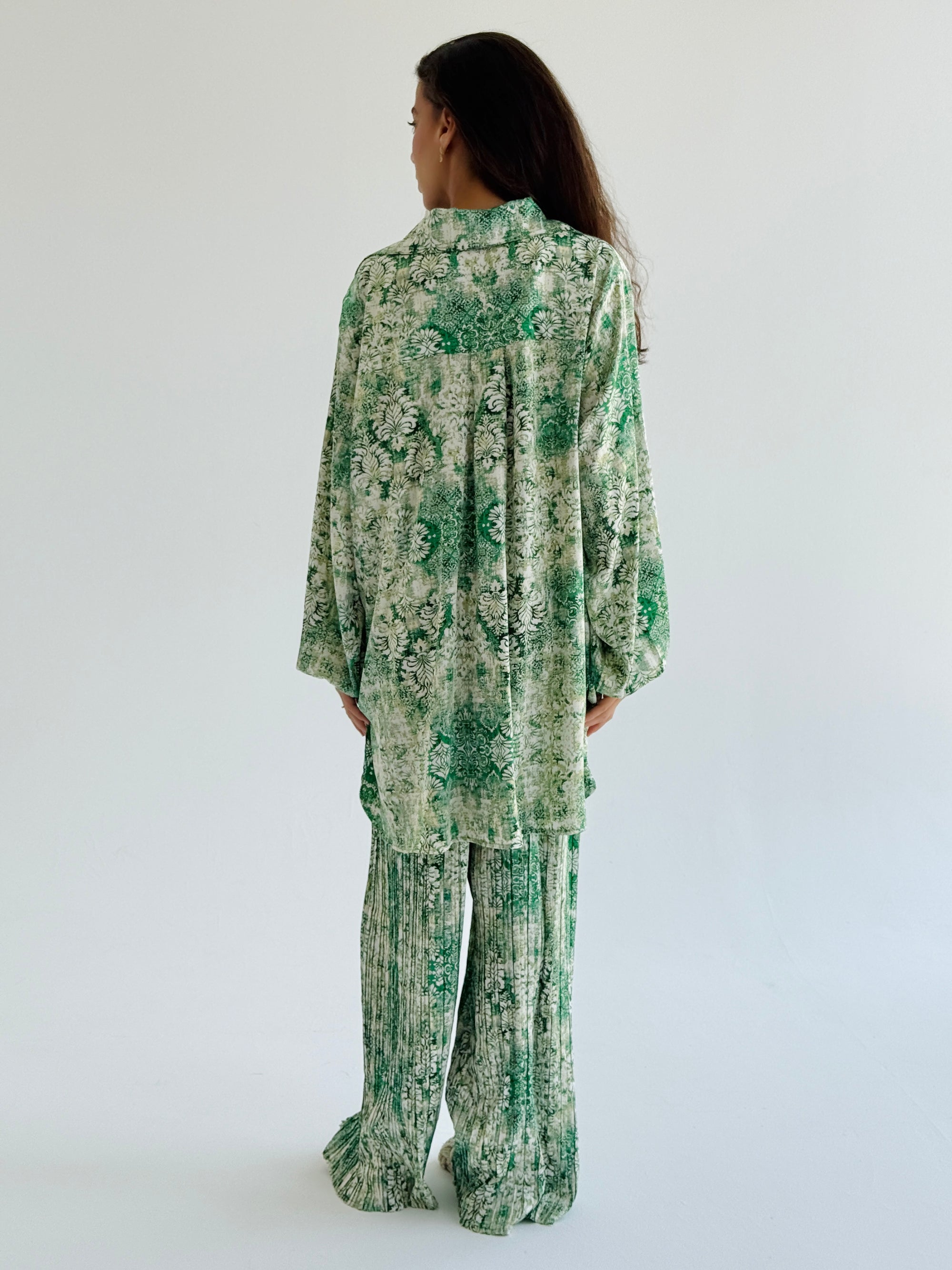 Mint Satin Pleated Set