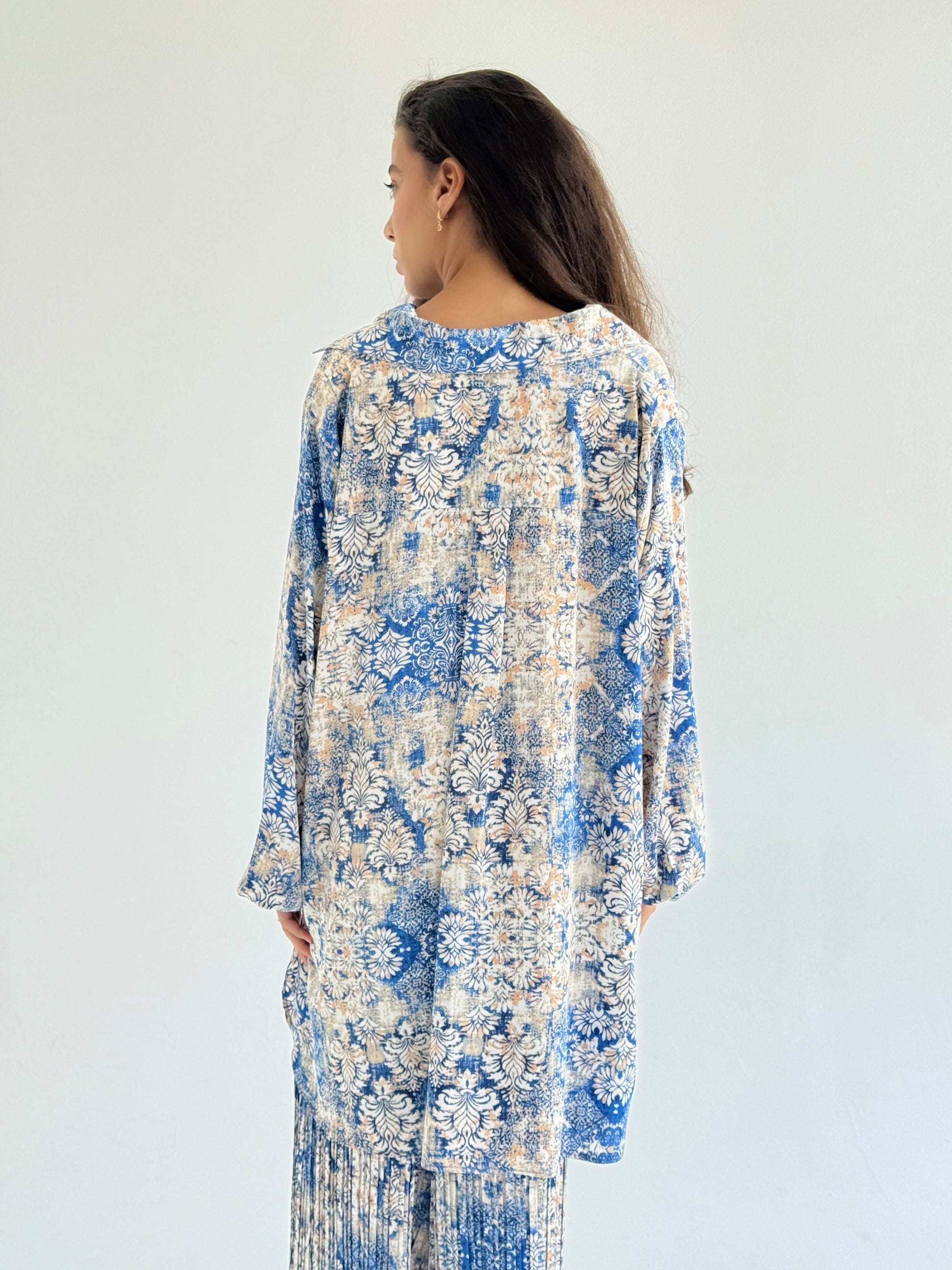 Blue Satin Pleated Set