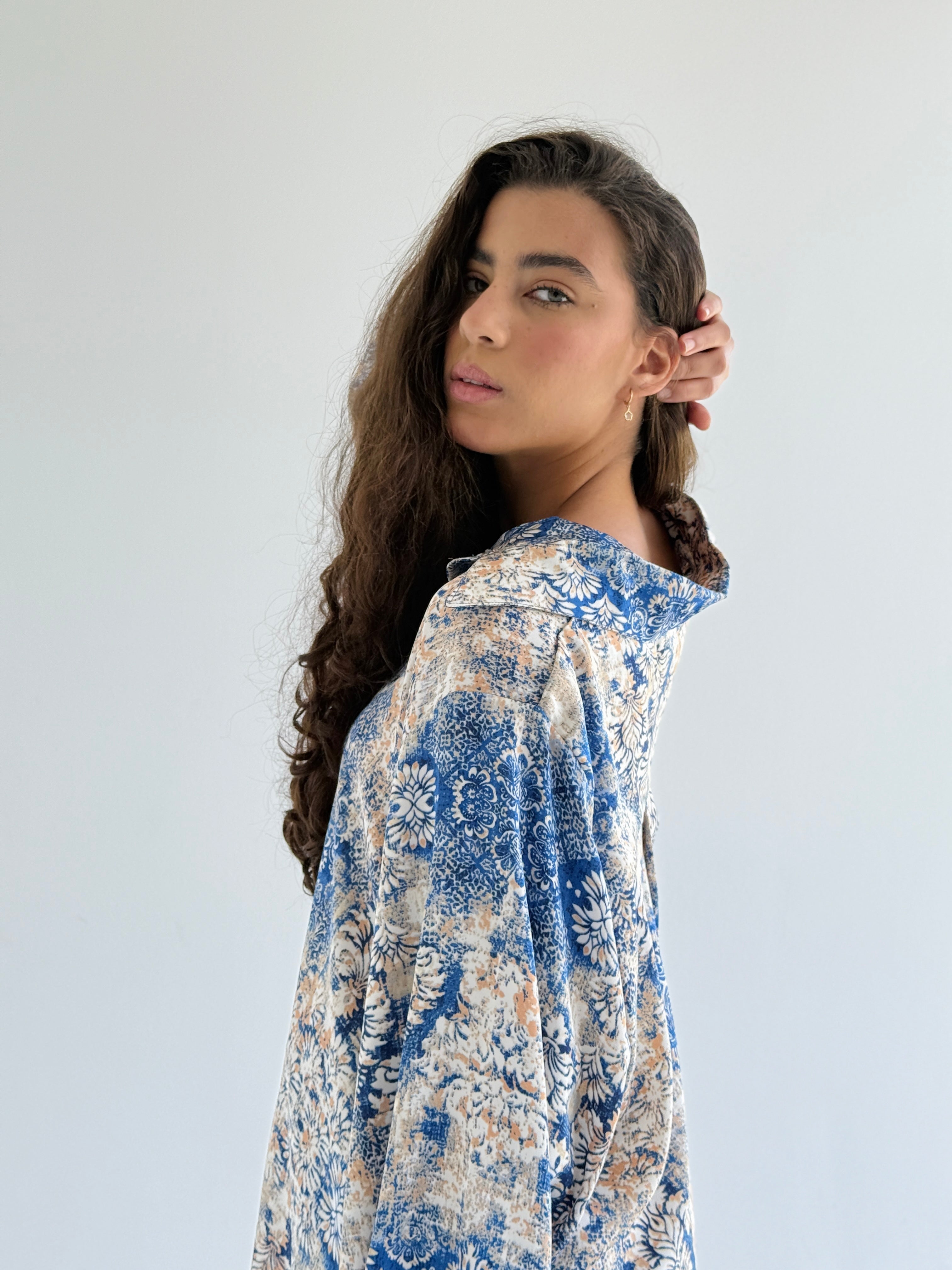 Blue Satin Pleated Set