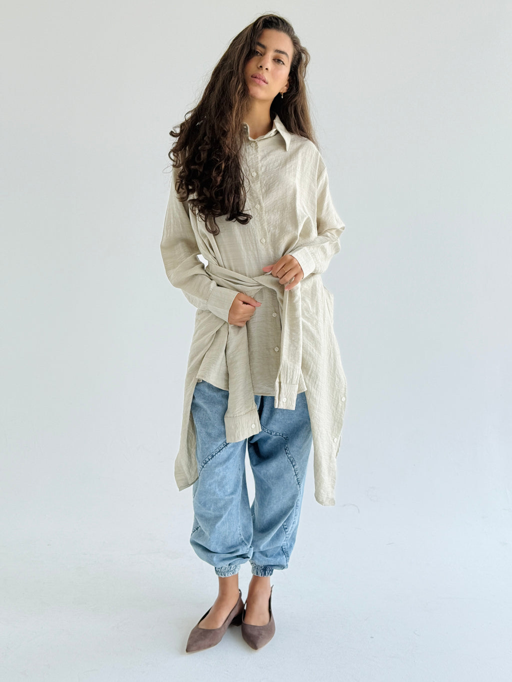 Beige Double Wrap Shirt