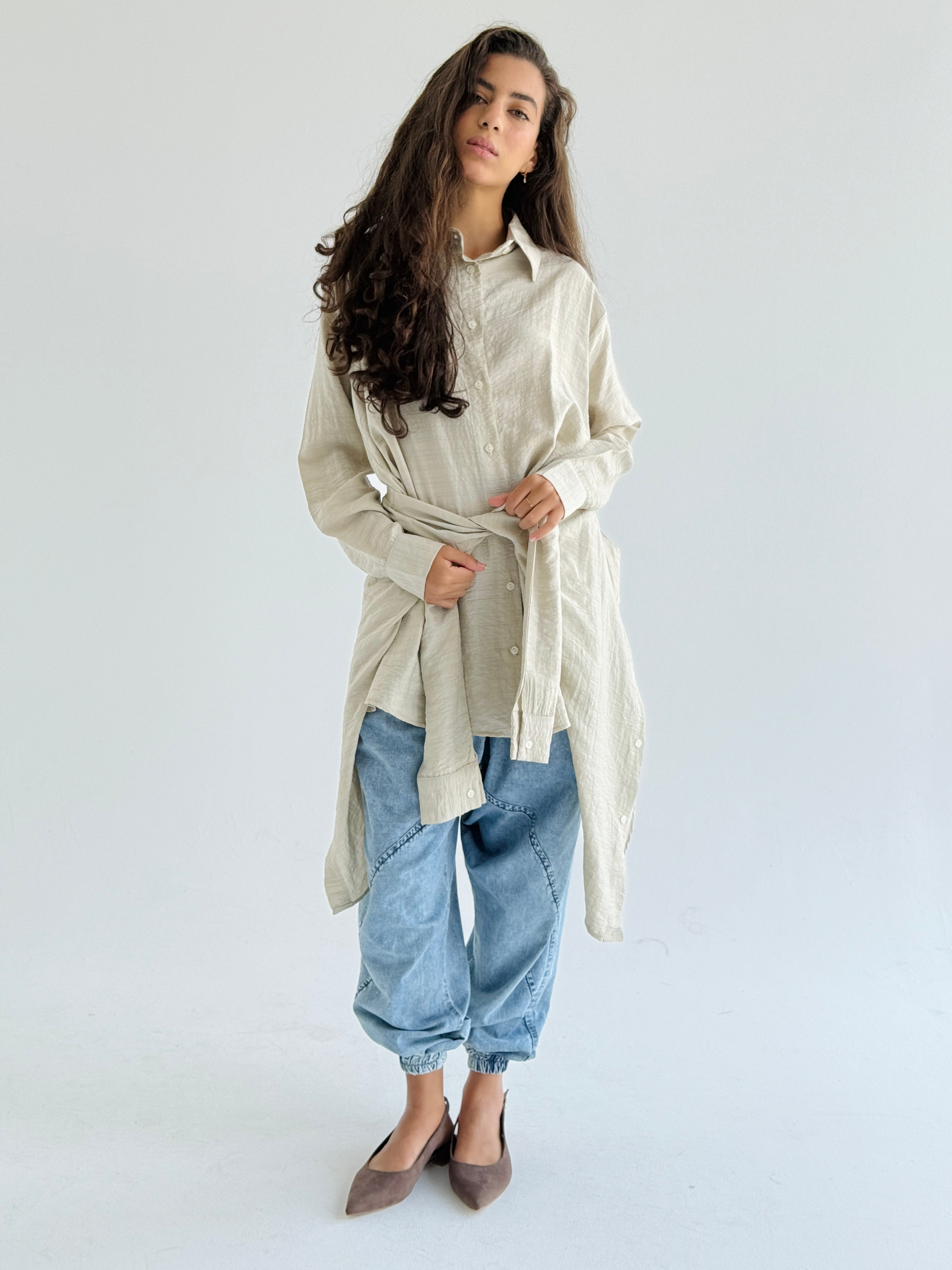 Beige Double Wrap Shirt