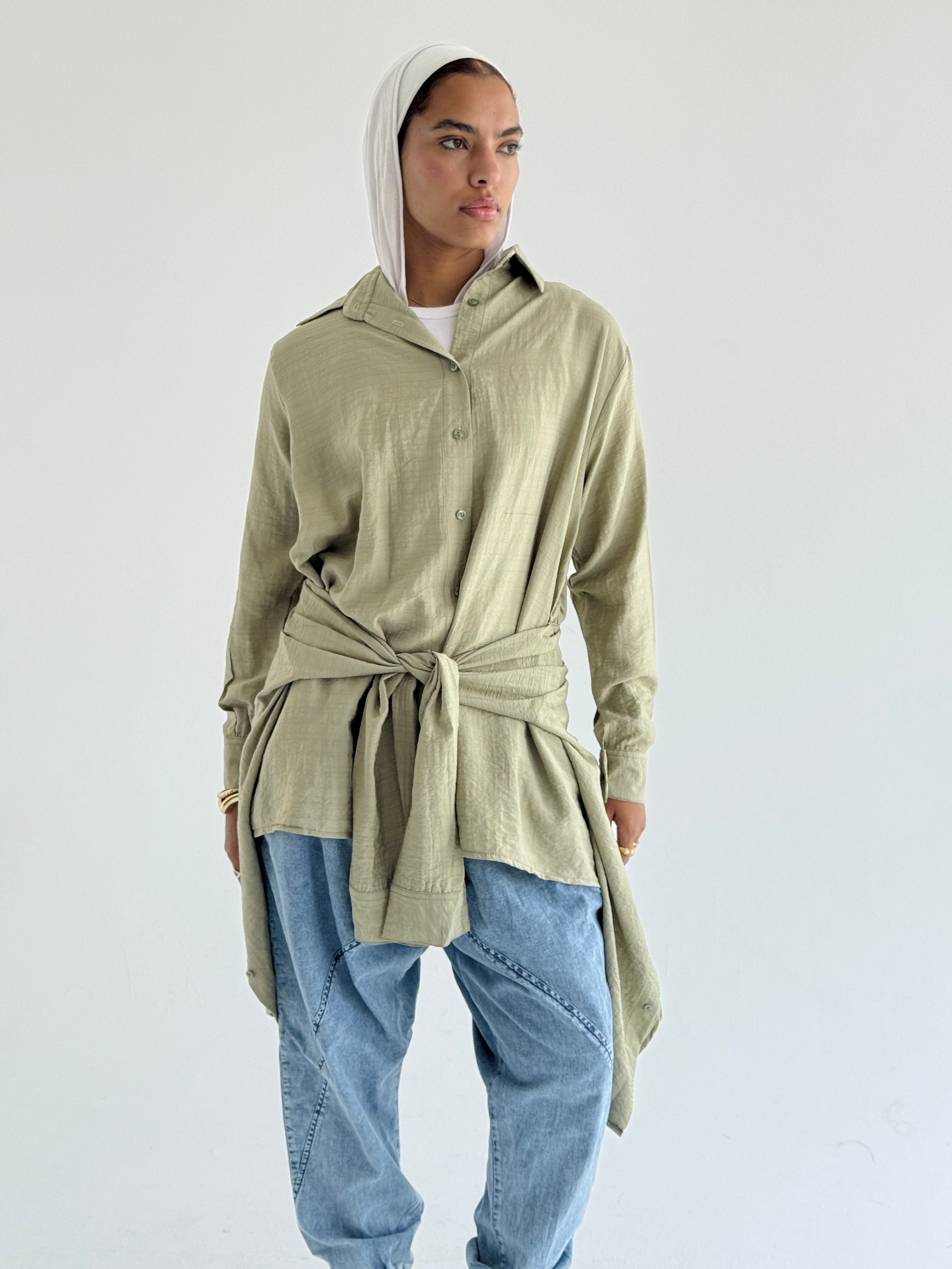 Olive Double Wrap Shirt