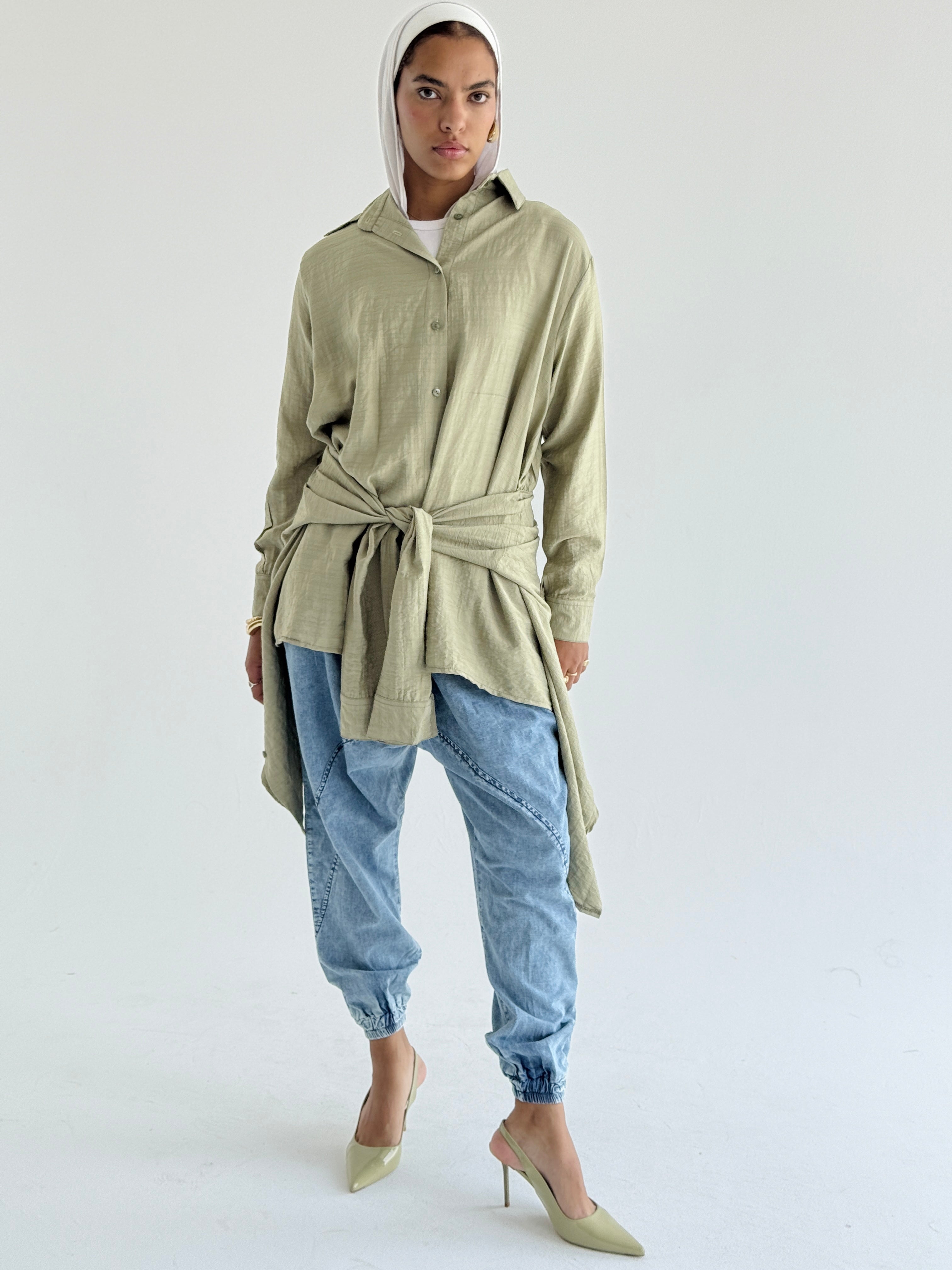 Olive Double Wrap Shirt