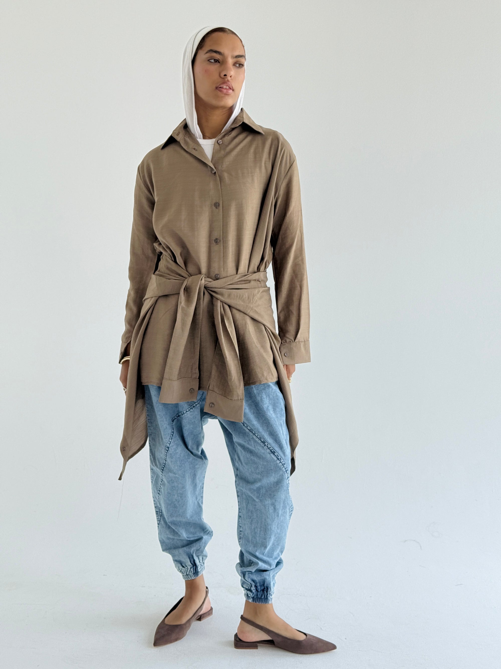 Camel Double Wrap Shirt