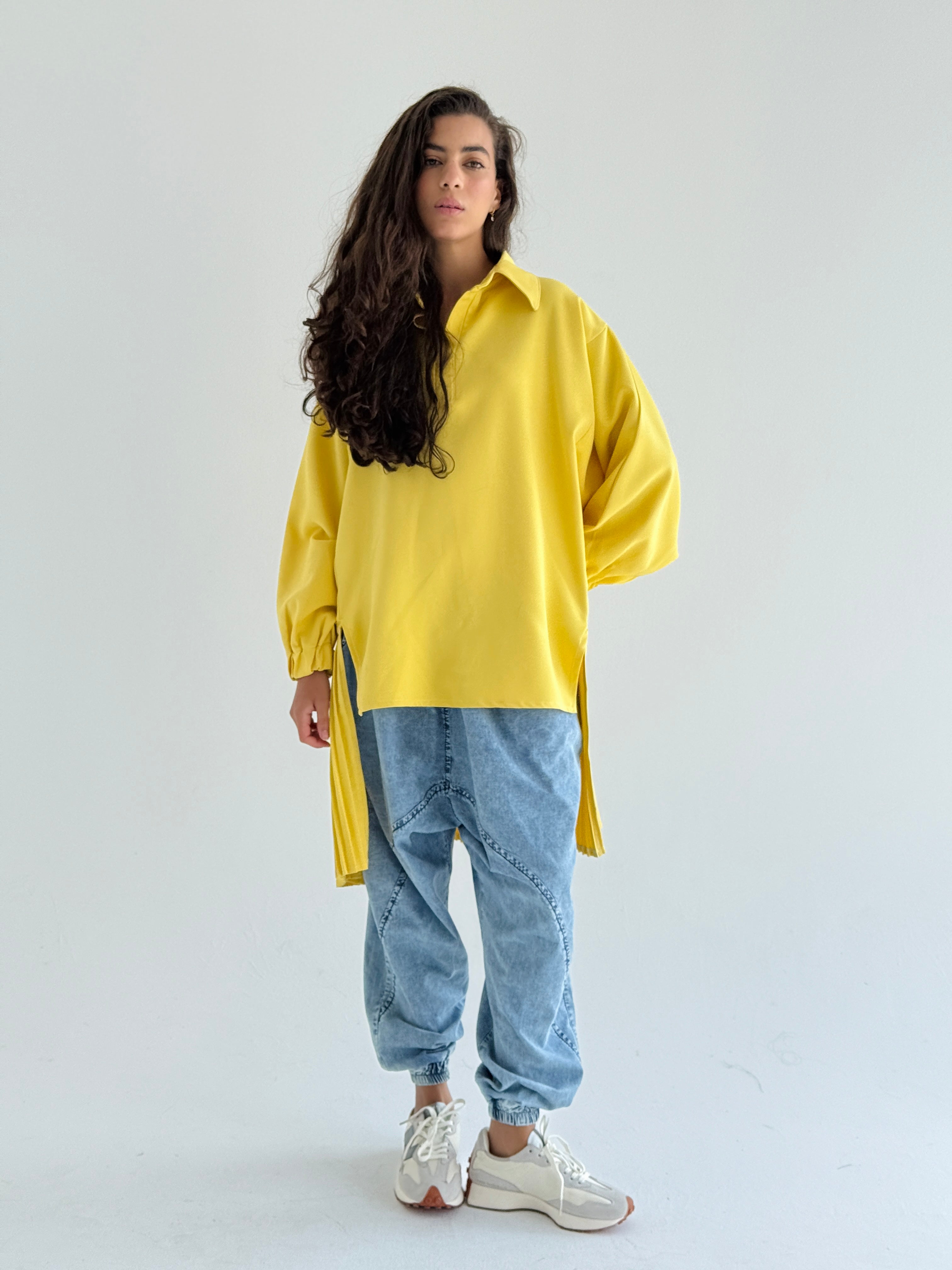 Yellow Pleated Top