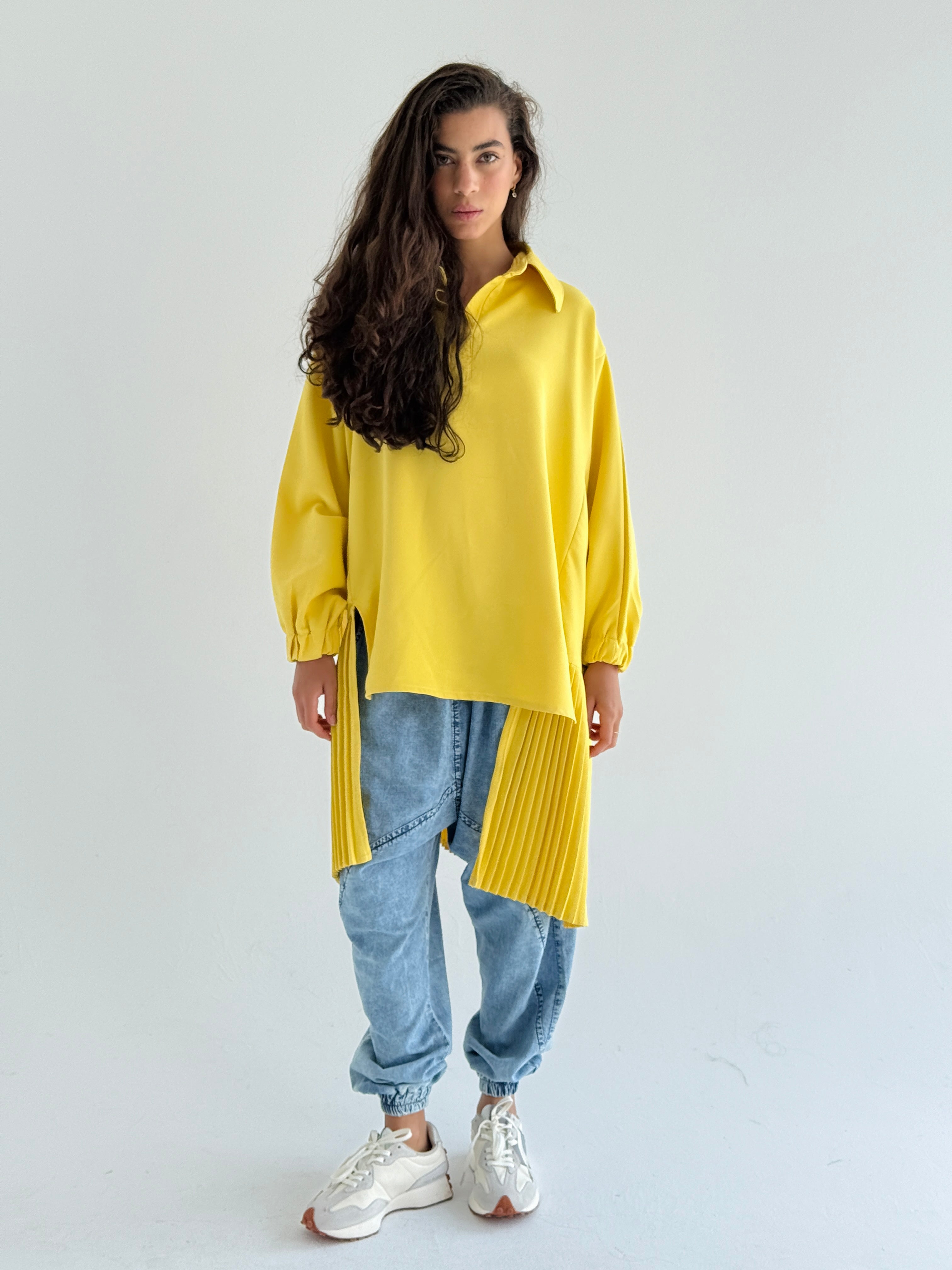 Yellow Pleated Top