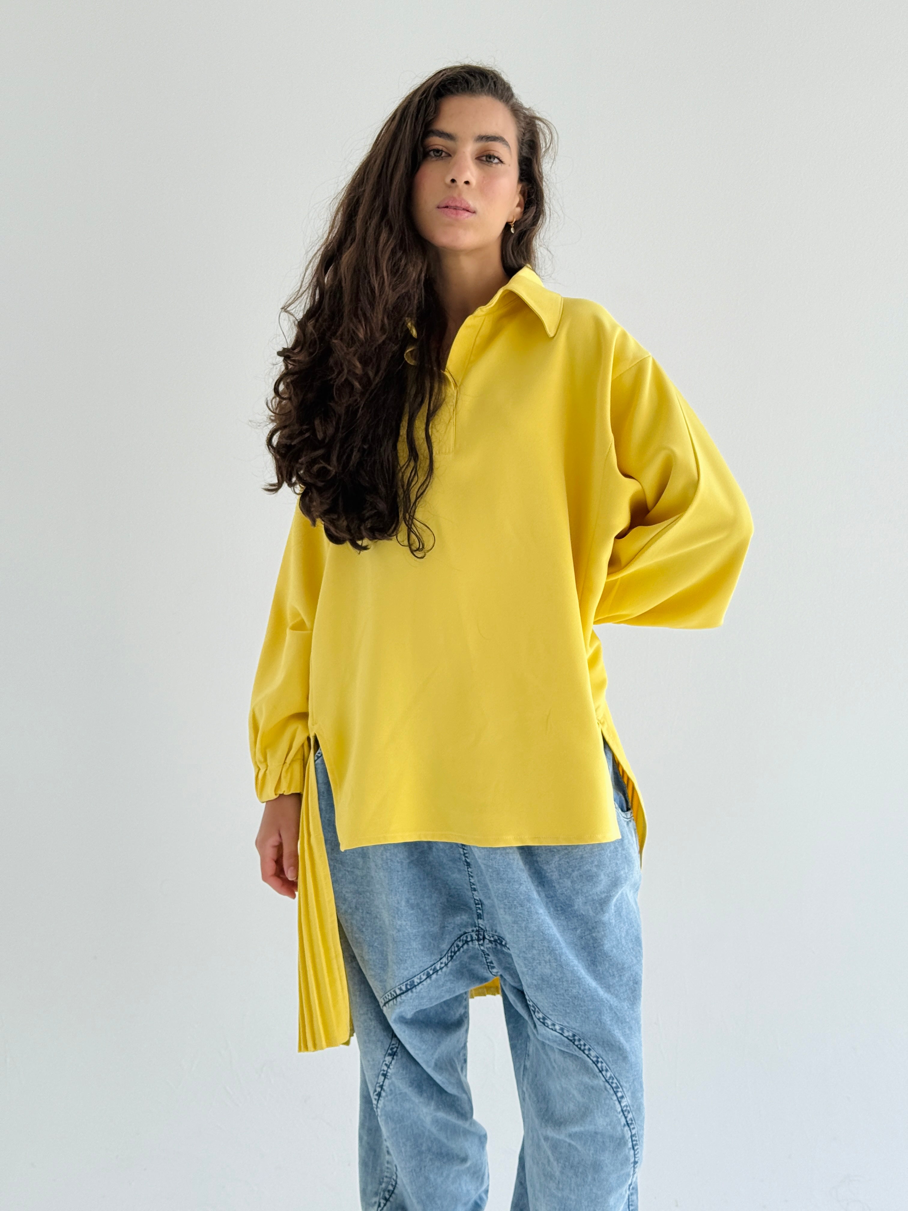 Yellow Pleated Top