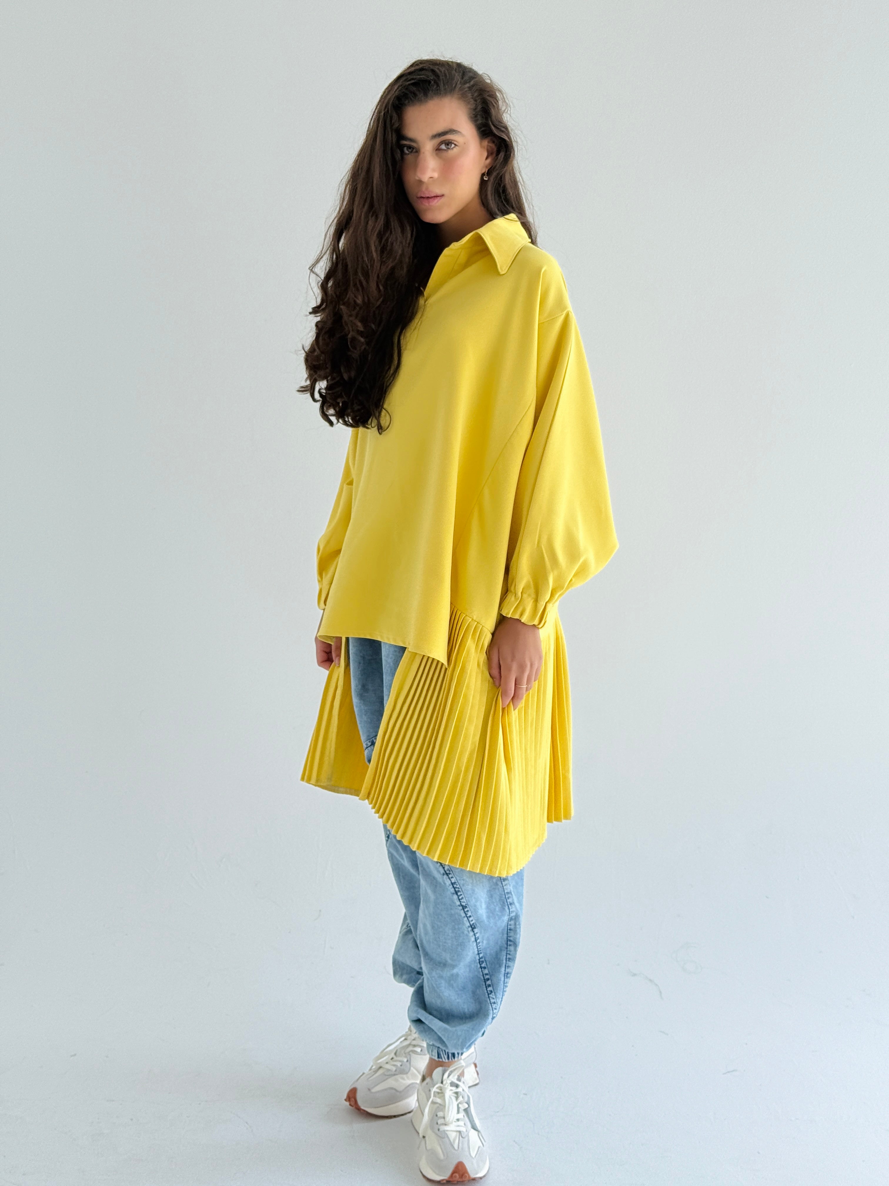 Yellow Pleated Top