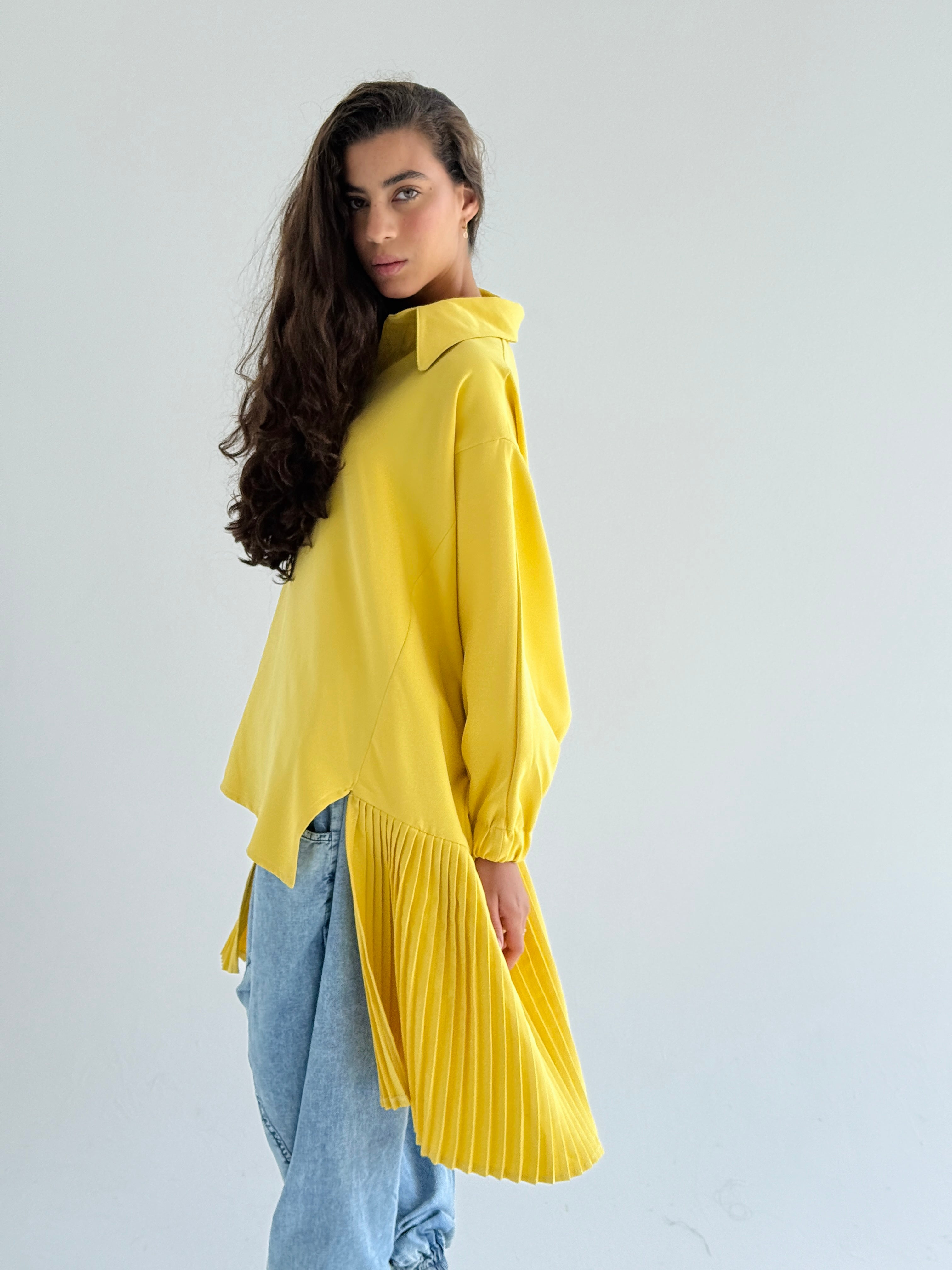 Yellow Pleated Top