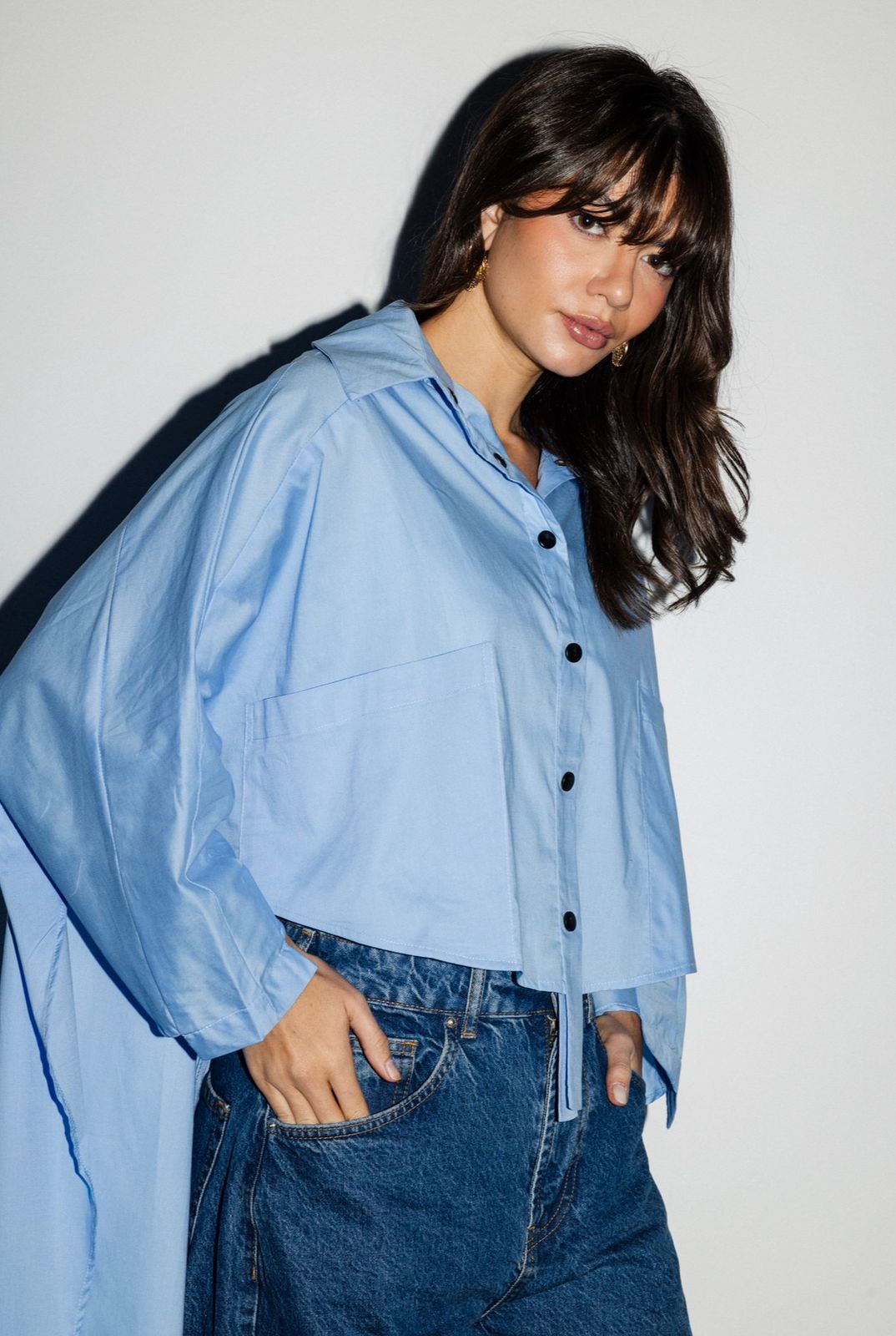 Light Blue Cropped Buttoned Shirt