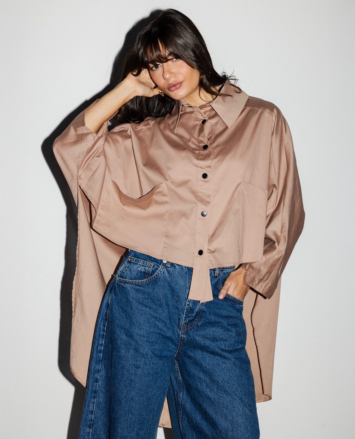 Beige  Cropped Buttoned Shirt