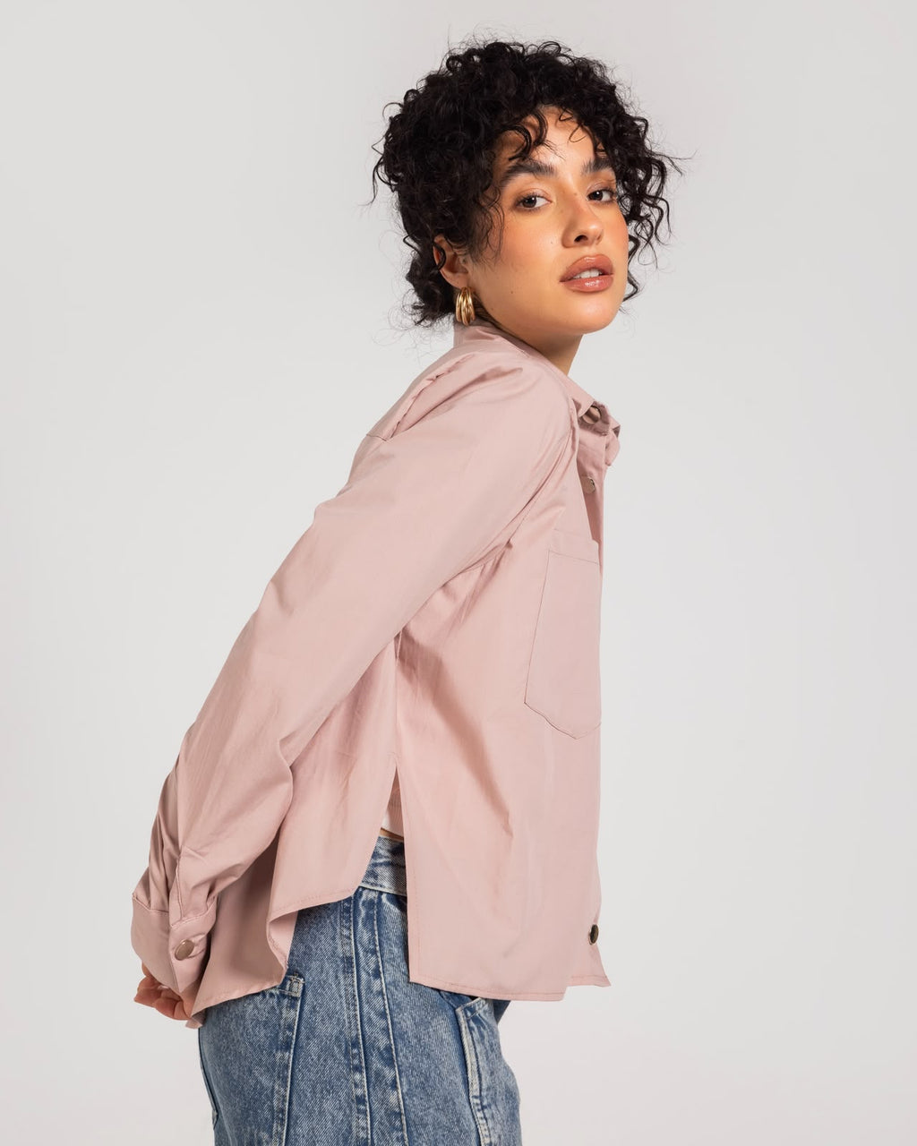 Pink Buttoned Bold Shoulders Shirt