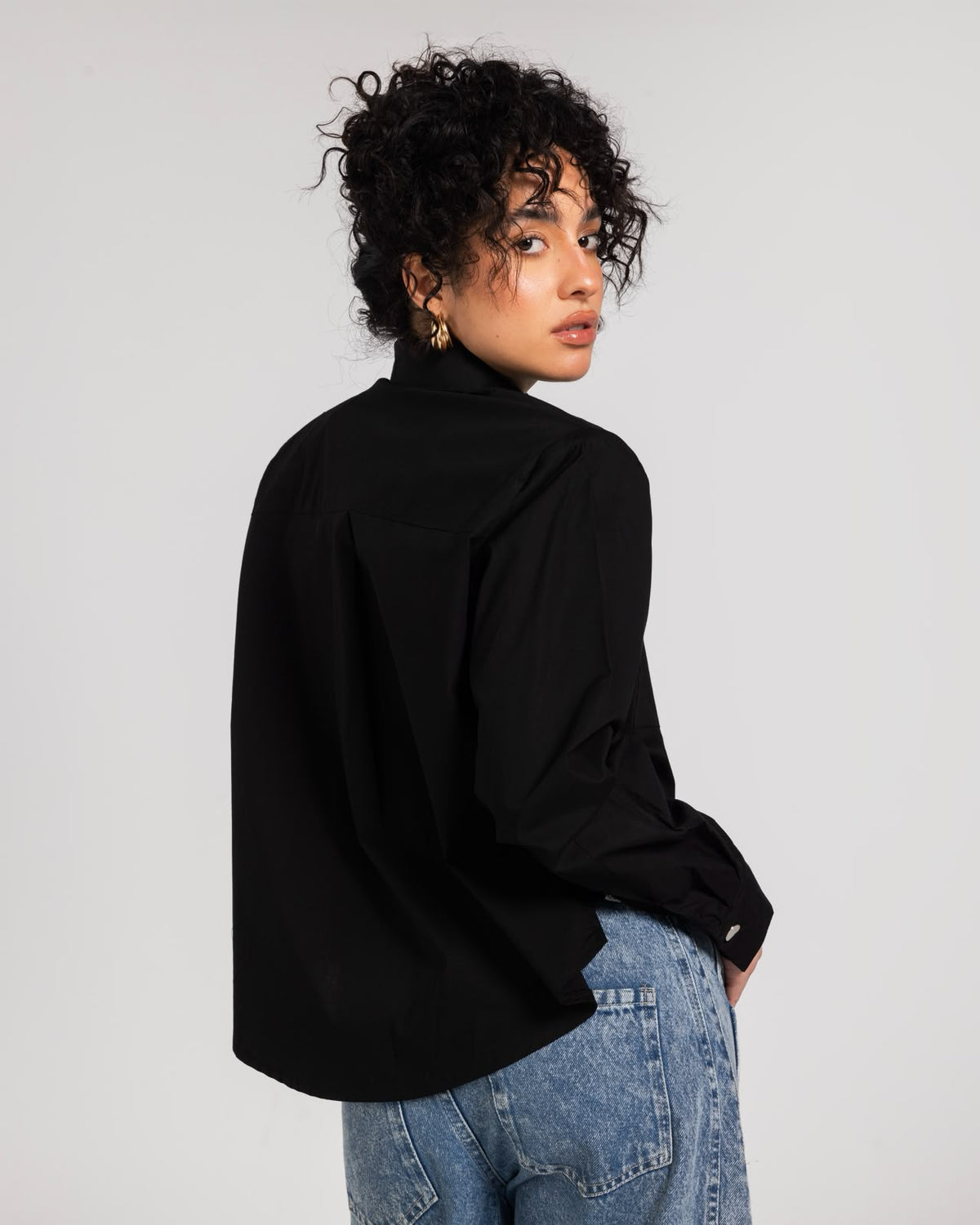 Black  Buttoned Bold Shoulders Shirt