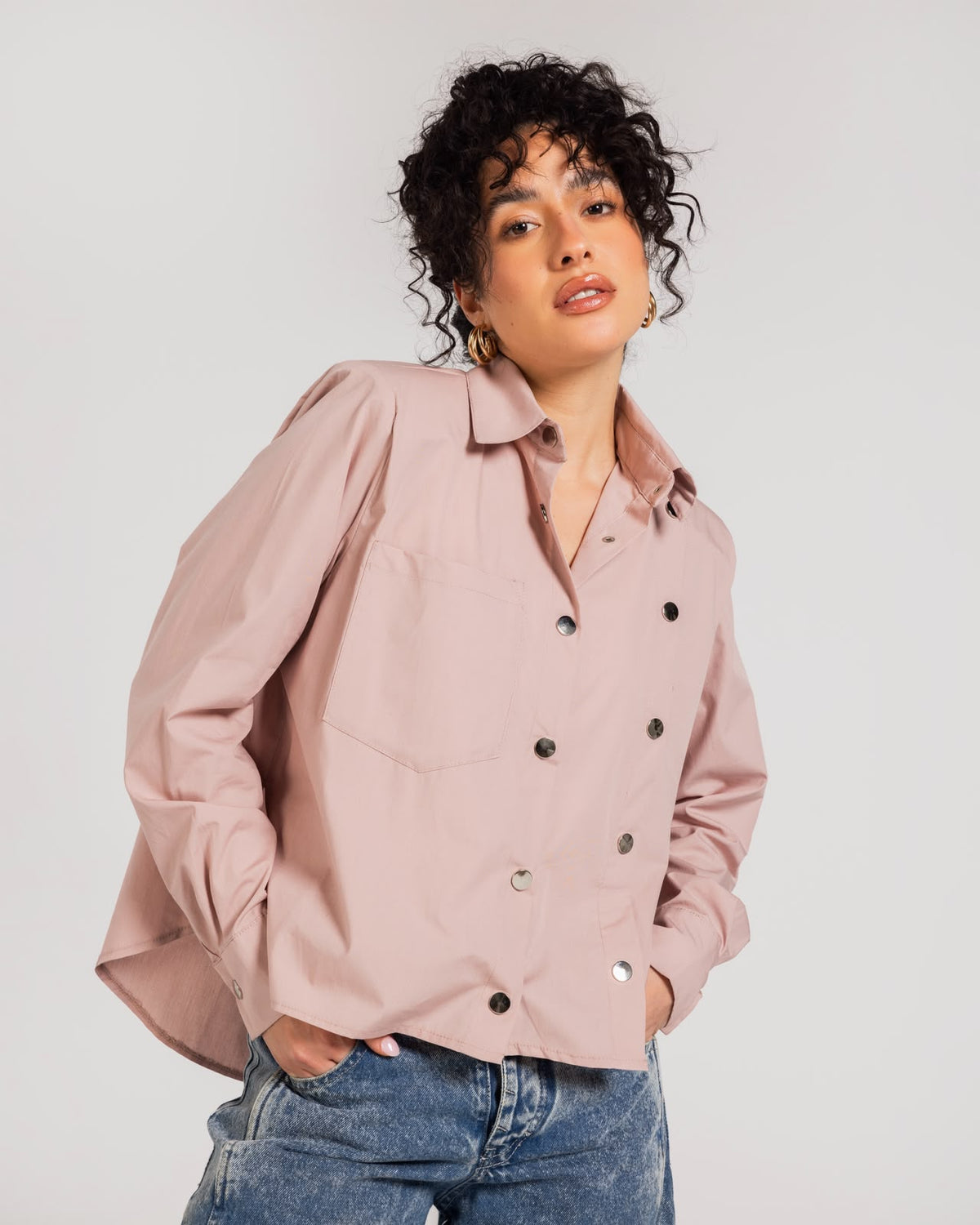 Pink Buttoned Bold Shoulders Shirt