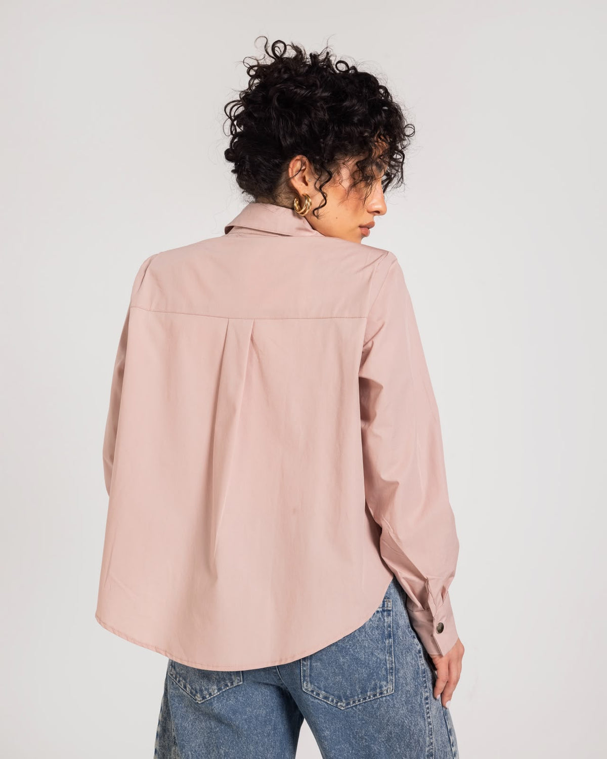 Pink Buttoned Bold Shoulders Shirt